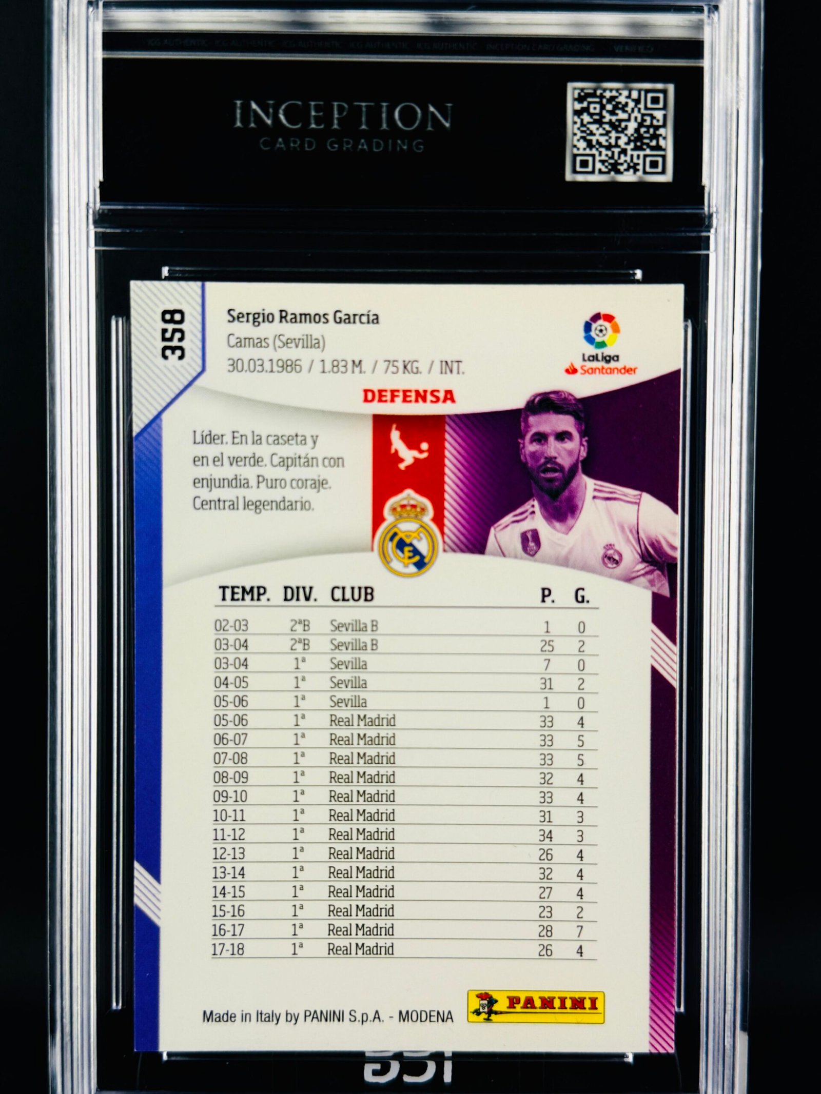 Otra vista de Cromo Sergio Ramos Panini Megacracks MINT 9 · Inception Card Grading · ICG · Sports Cards · TCG