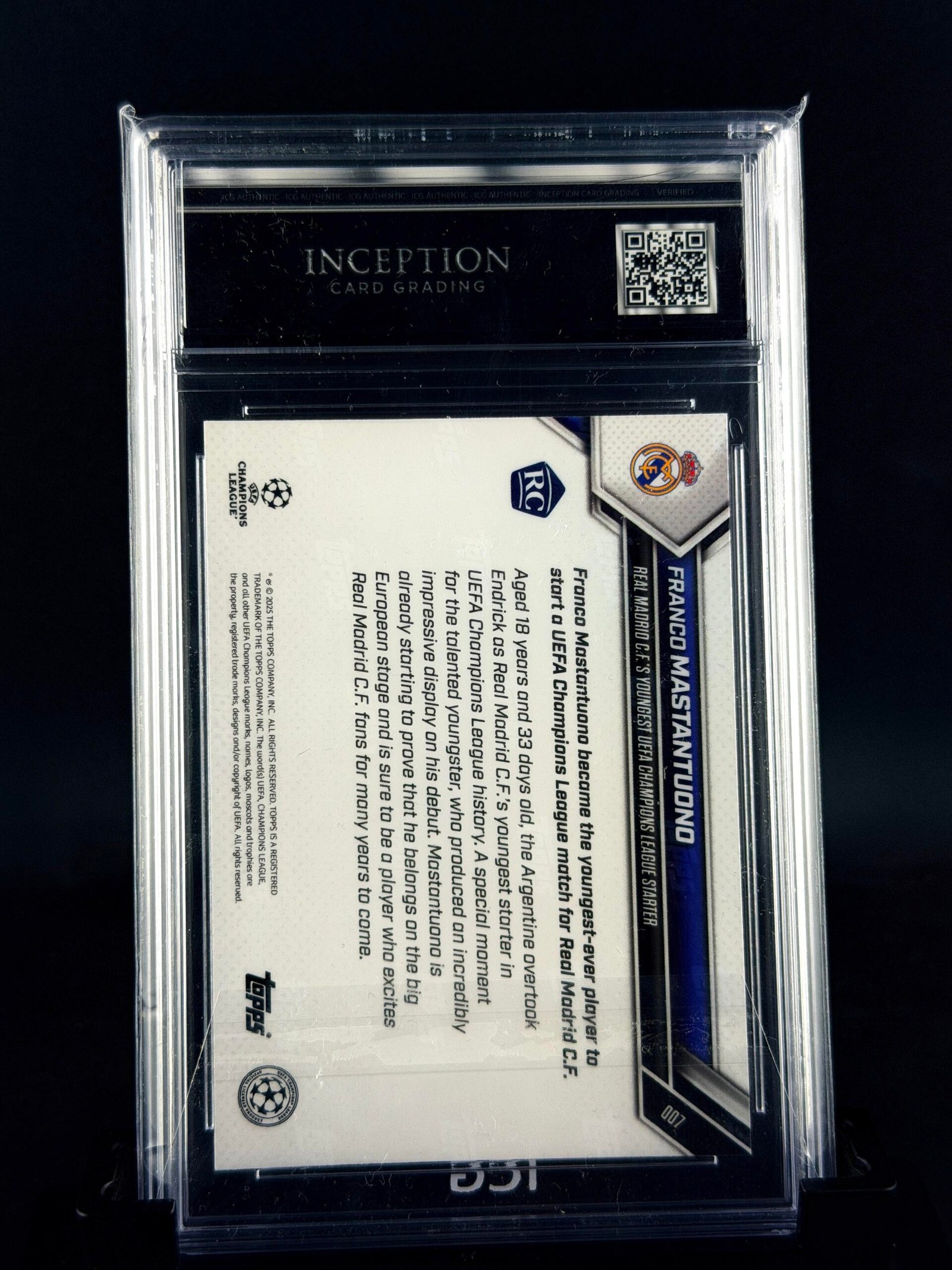 Otra vista de Cromo Mastantuono Topps Now GEM MINT 10 · Inception Card Grading · ICG · Sports Cards · TCG