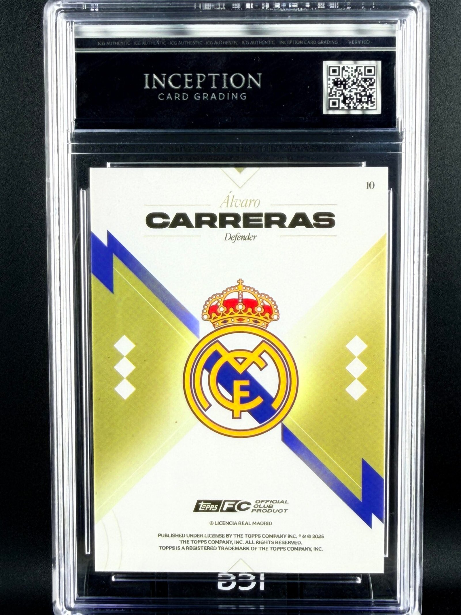 Otra vista de Cromo Alvaro Carreras Topps Los Blancos Real Madrid · GEM MINT 10 · Inception Card Grading · ICG · Sports Cards · TCG