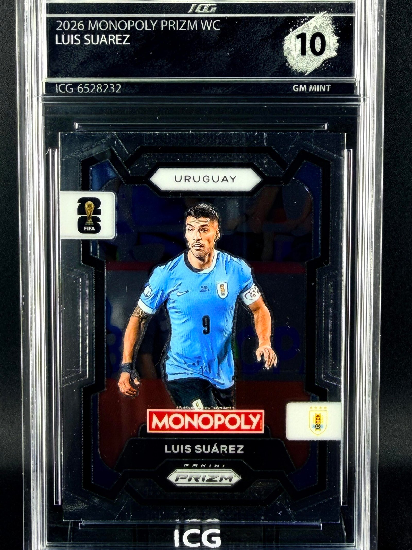 Otra vista de Cromo Luis Suarez Panini Monopoly GEM MINT 10 · Inception Card Grading · ICG · Sports Cards · TCG