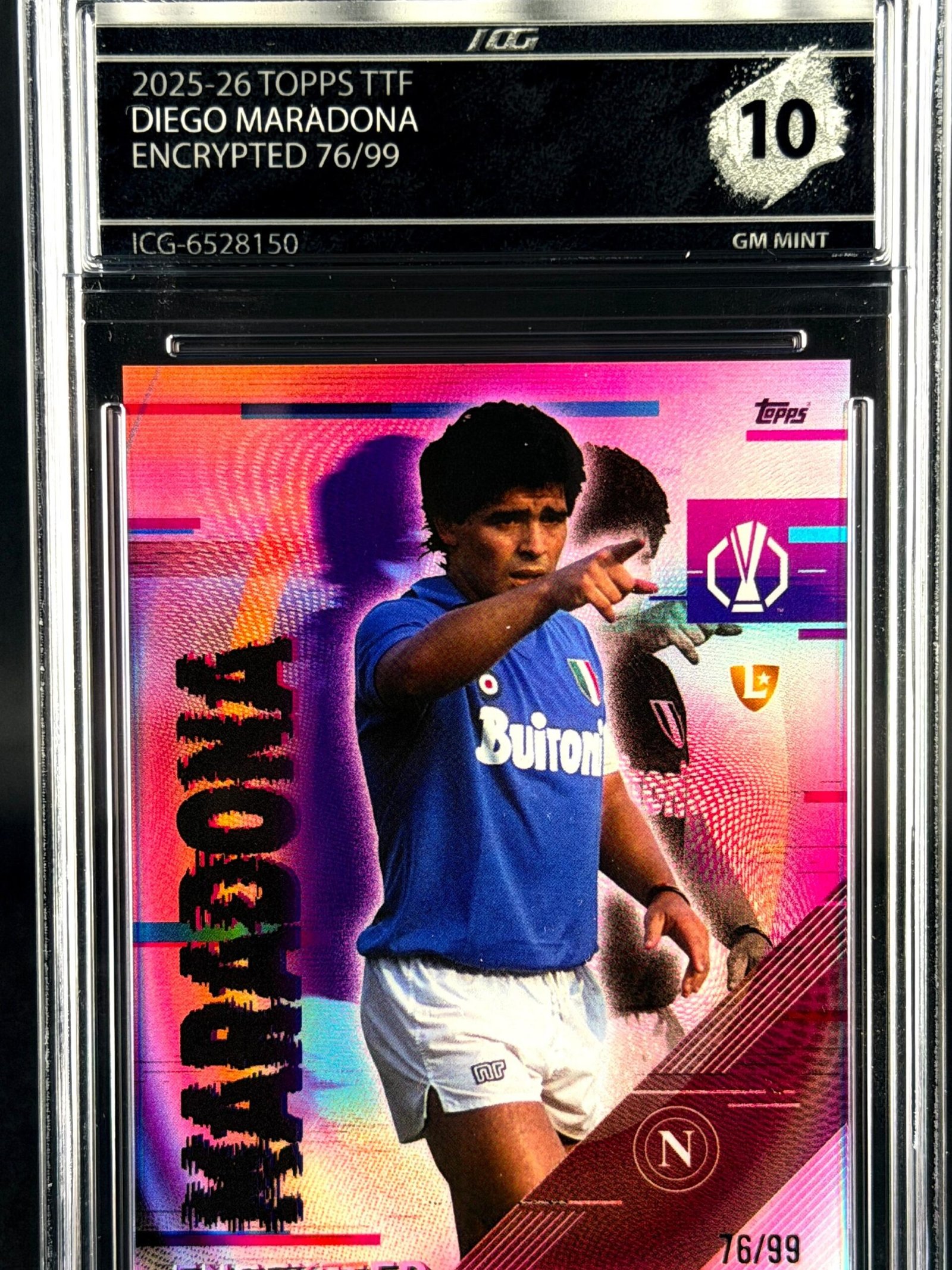 Otra vista de Cromo Diego Maradona 76/99 Topps TTF GEM MINT 10 · Inception Card Grading · ICG · Sports Cards · TCG