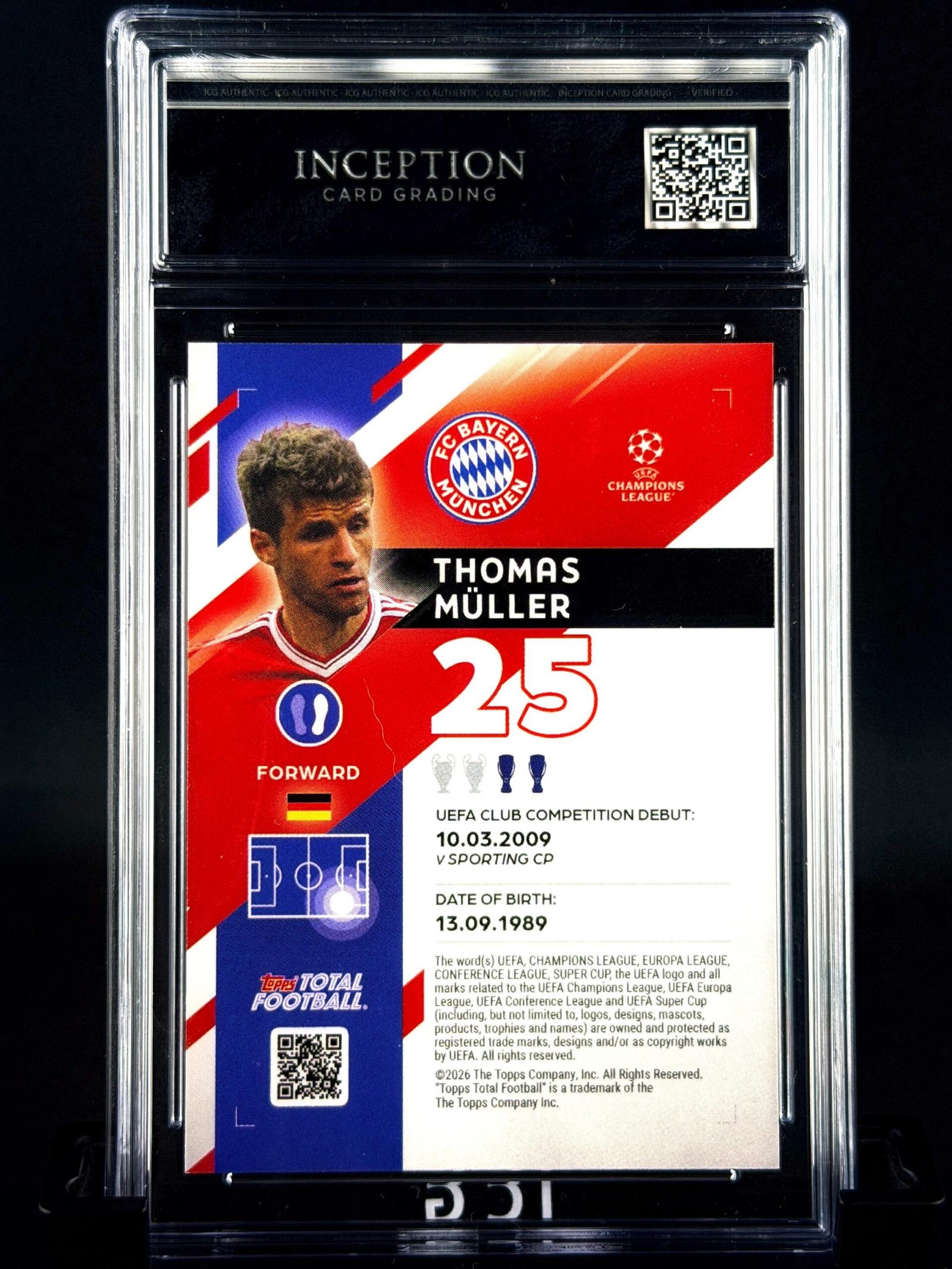 Otra vista de Cromo Thomas Muller Topps TTF 90/99 GEM MINT 10 · Inception Card Grading · ICG · Sports Cards · TCG
