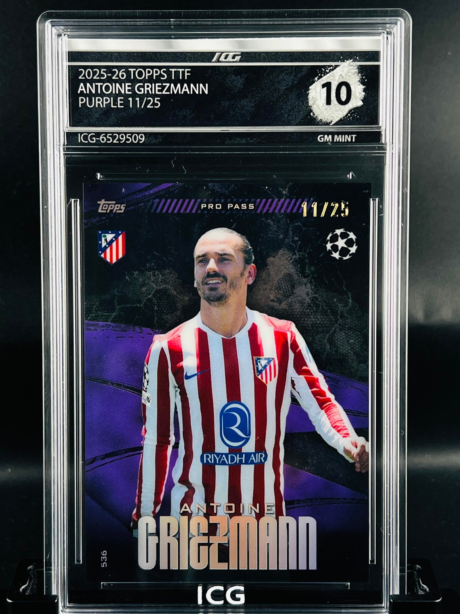 Otra vista de Cromo de fútbol Antoine Griezmann Topps TTF /25 · GM MINT 10· Inception Card Grading · ICG · Sports Cards · TCG