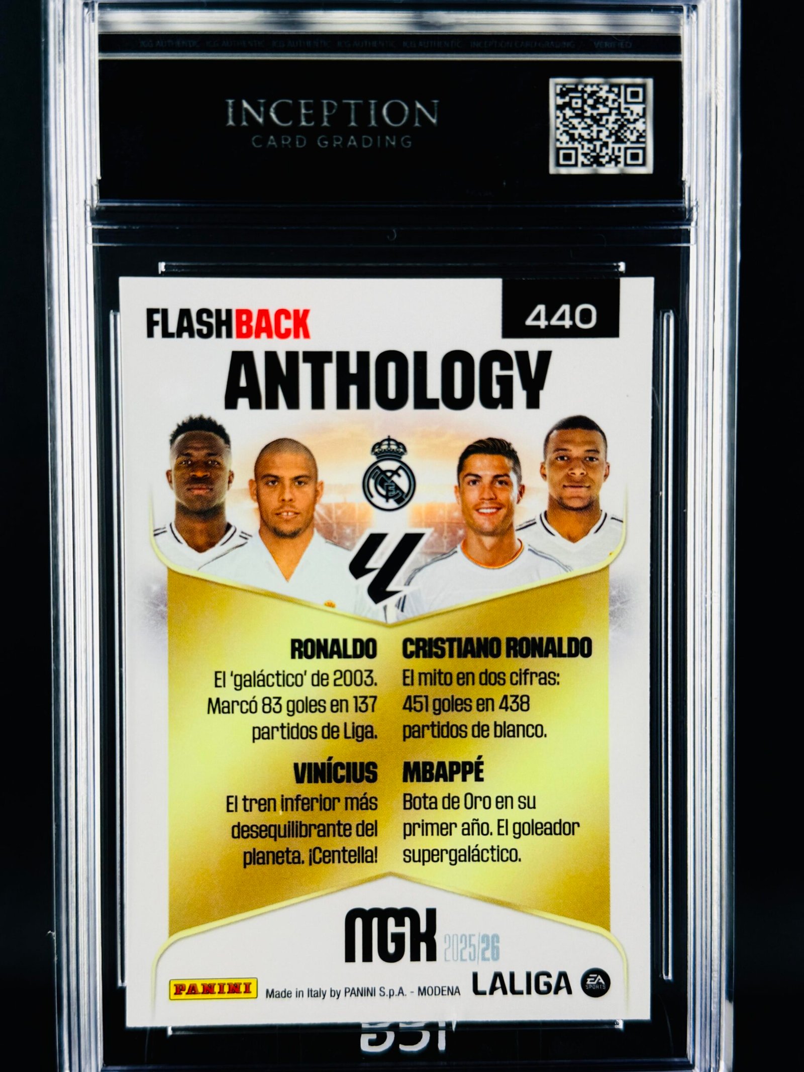 Otra vista de Cromo Cristiano Ronaldo, Ronaldo Nazario, Mbappe, Vinicius Panini Megacracks MINT 9 · Inception Card Grading · ICG · Sports Cards · TCG