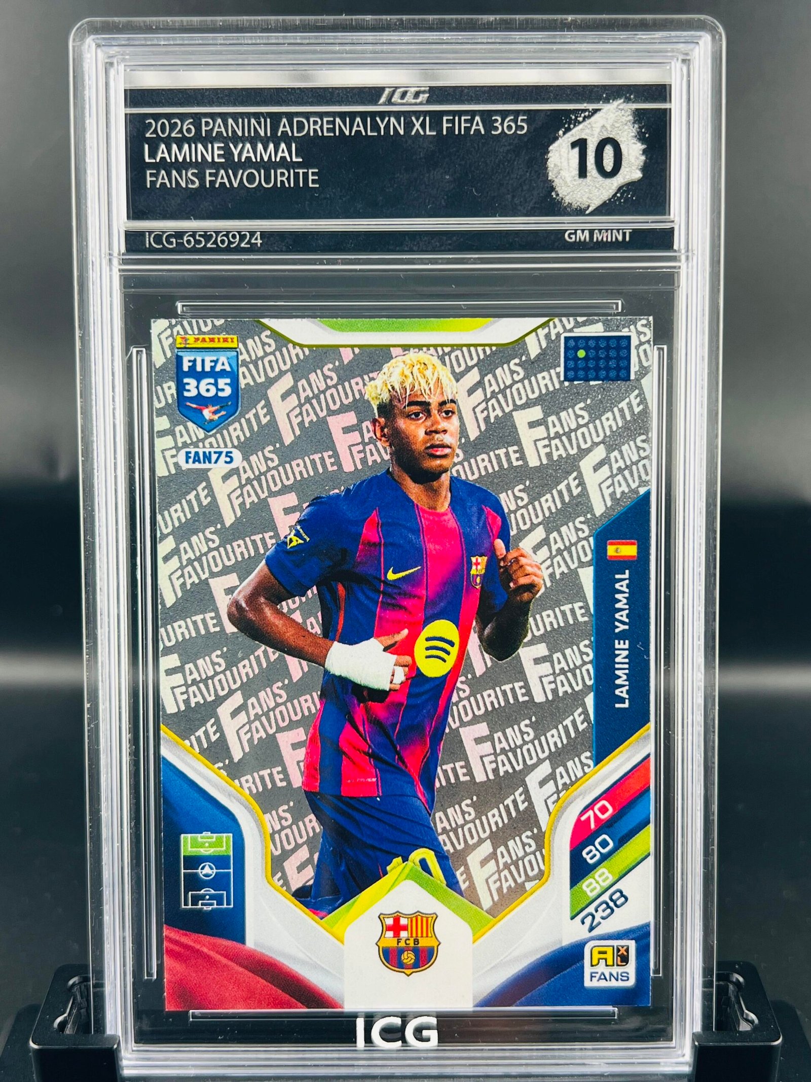 Otra vista de Cromo de fútbol Lamine Yamal Panini Adrenalyn Fifa 365 ICG Gem Mint 10