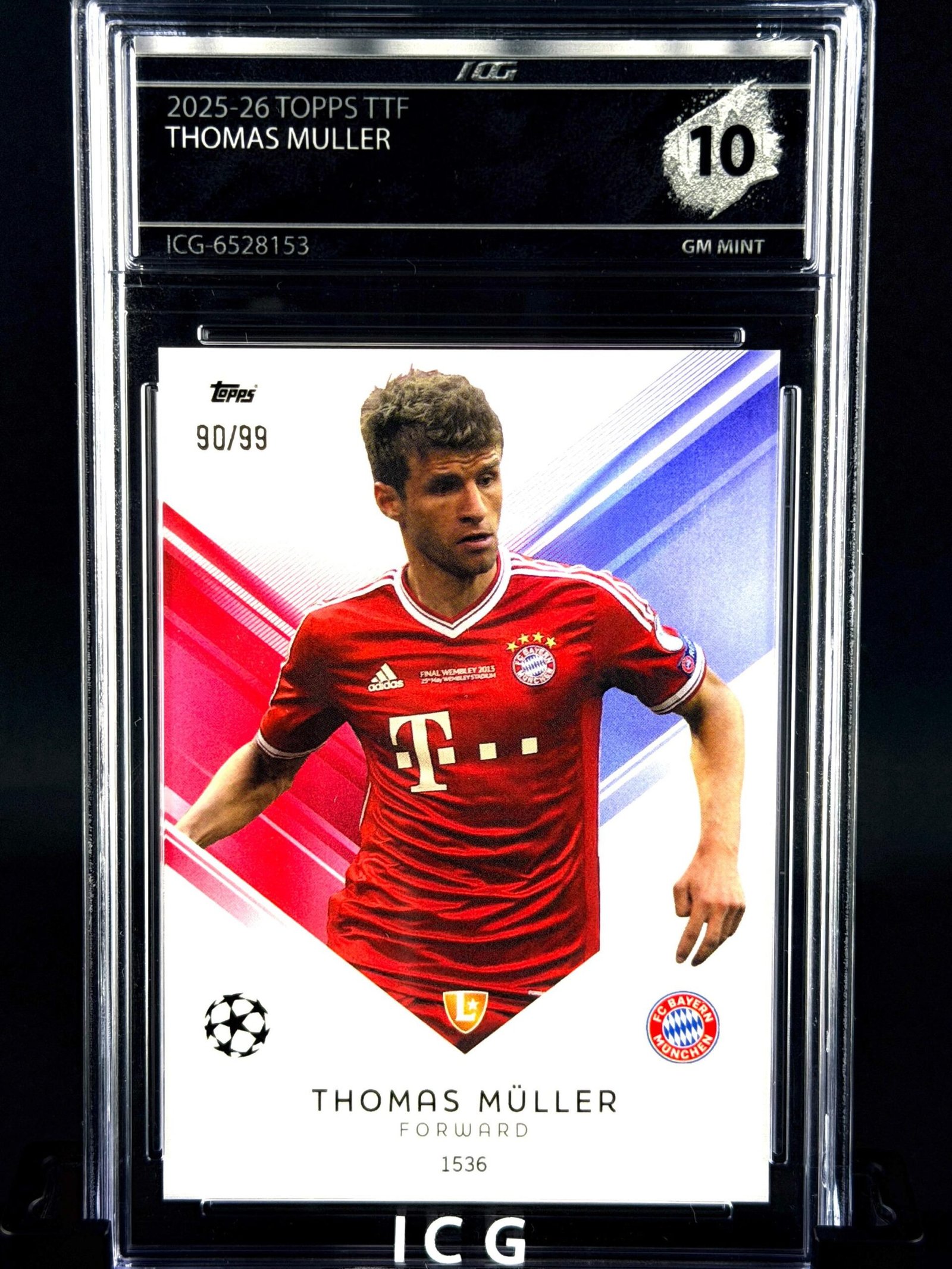 Otra vista de Cromo Thomas Muller Topps TTF 90/99 GEM MINT 10 · Inception Card Grading · ICG · Sports Cards · TCG