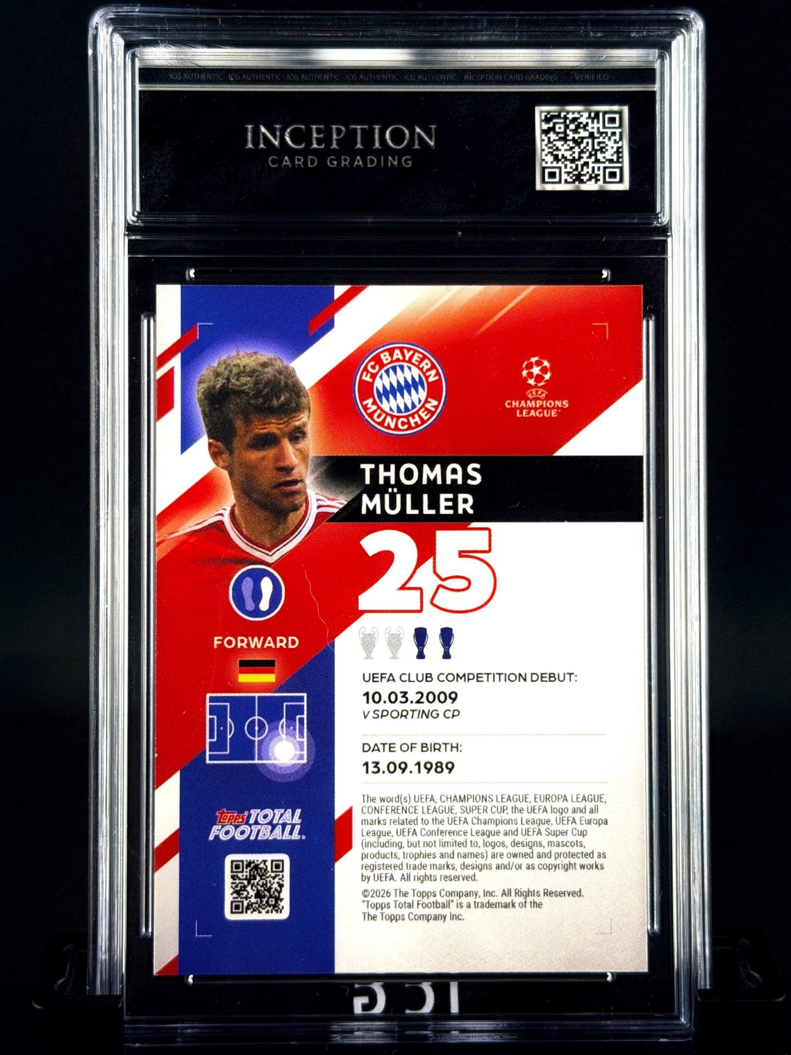 Otra vista de Cromo Thomas Muller Topps TTF 90/99 GEM MINT 10 · Inception Card Grading · ICG · Sports Cards · TCG