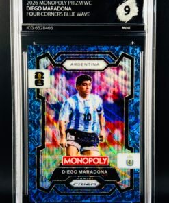 Otra vista de Cromo Diego Maradona Four Corners Blue Wave PRIZM Panini Fifa World Cup Monopoly MINT 9 · Inception Card Grading · ICG · Sports Cards · TCG