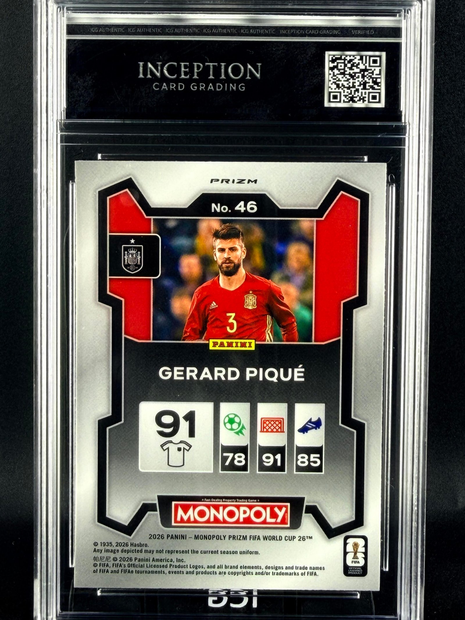 Otra vista de Cromo Gerard Piqué Panini Monopoly Gold cracked ice GEM MINT 10 · Inception Card Grading · ICG · Sports Cards · TCG