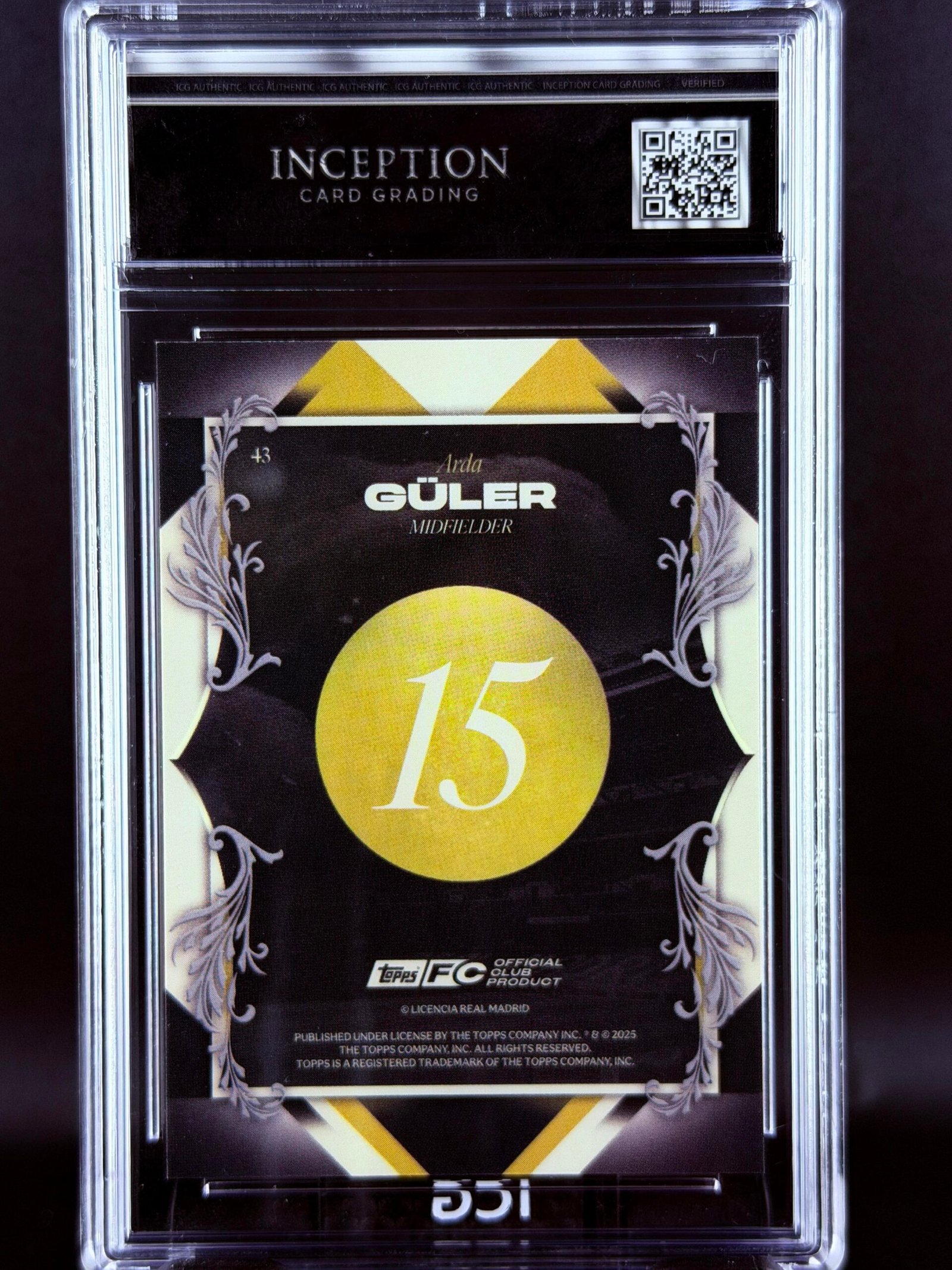 Otra vista de Cromo Arda Guler Portrait Posers Topps Los Blancos Real Madrid · GEM MINT 10 · Inception Card Grading · ICG · Sports Cards · TCG