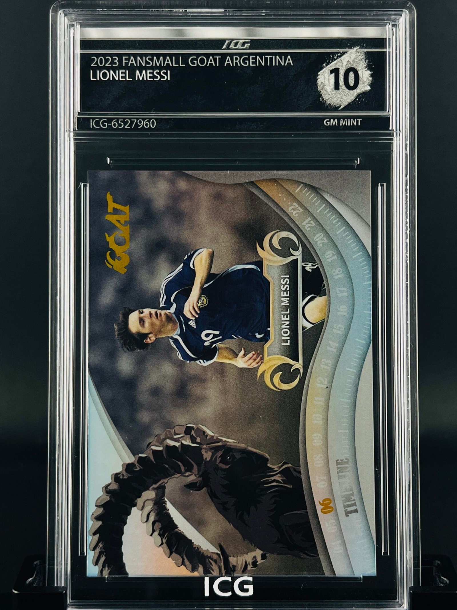 Fotografía de Cromo Lionel Messi Fansmall Goat · GEM MINT 10 · Inception Card Grading · ICG · Sports Cards · TCG