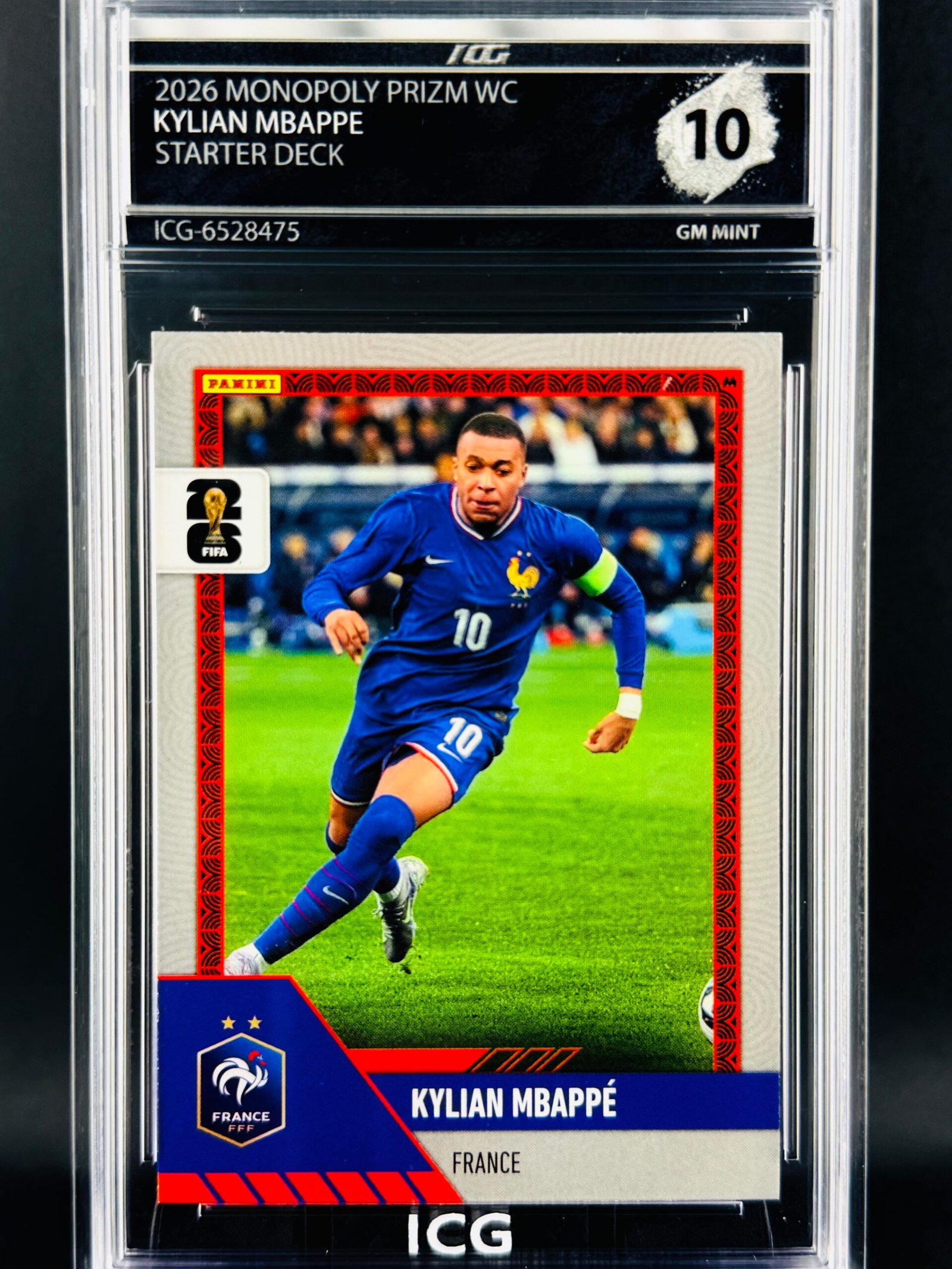 Otra vista de Cromo Kylian Mbappe Panini Fifa World Cup Monopoly Starter Deck GEM MINT 10 · Inception Card Grading · ICG · Sports Cards · TCG