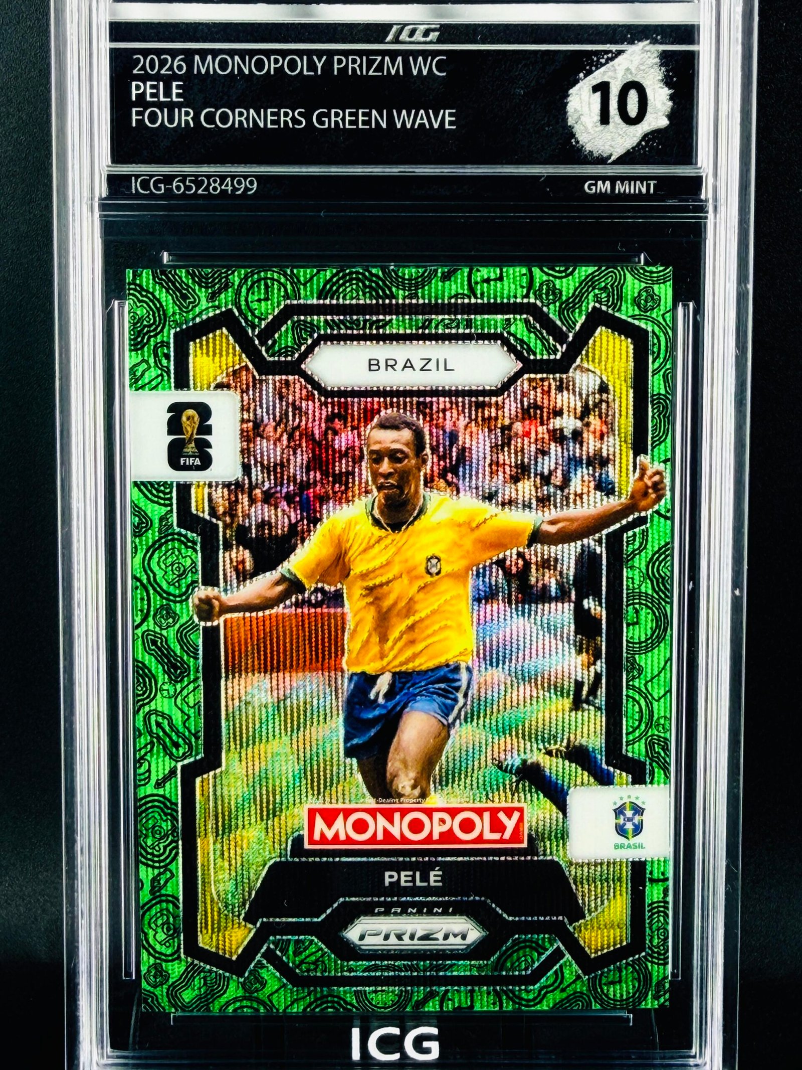 Otra vista de Cromo Pelé Panini Monopoly Green Wave GEM MINT 10 · Inception Card Grading · ICG · Sports Cards · TCG