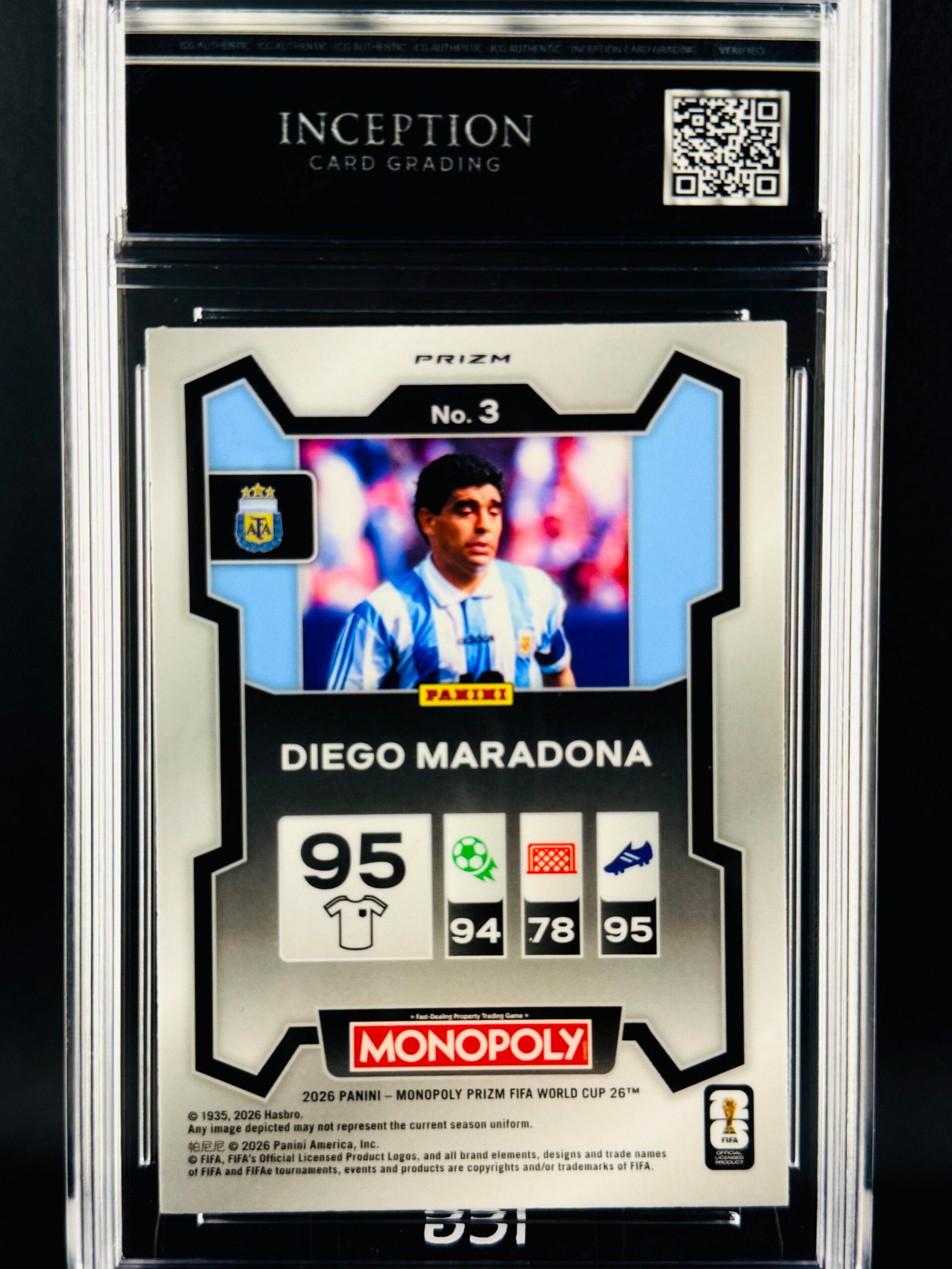 Otra vista de Cromo Diego Maradona Four Corners Green Wave PRIZM Panini Fifa World Cup Monopoly MINT 9 · Inception Card Grading · ICG · Sports Cards · TCG