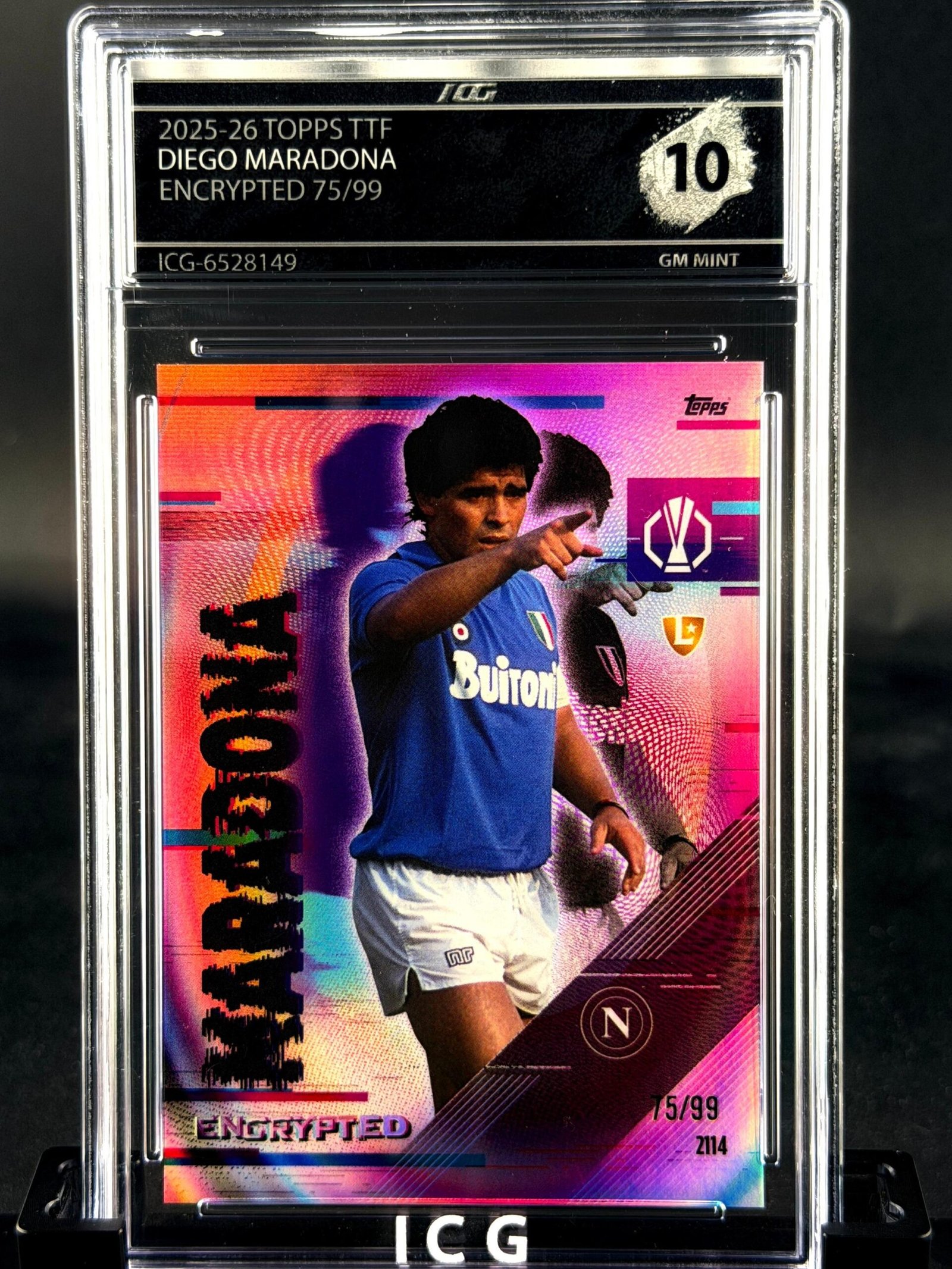 Otra vista de Cromo Diego Maradona 75/99 Topps TTF GEM MINT 10 · Inception Card Grading · ICG · Sports Cards · TCG