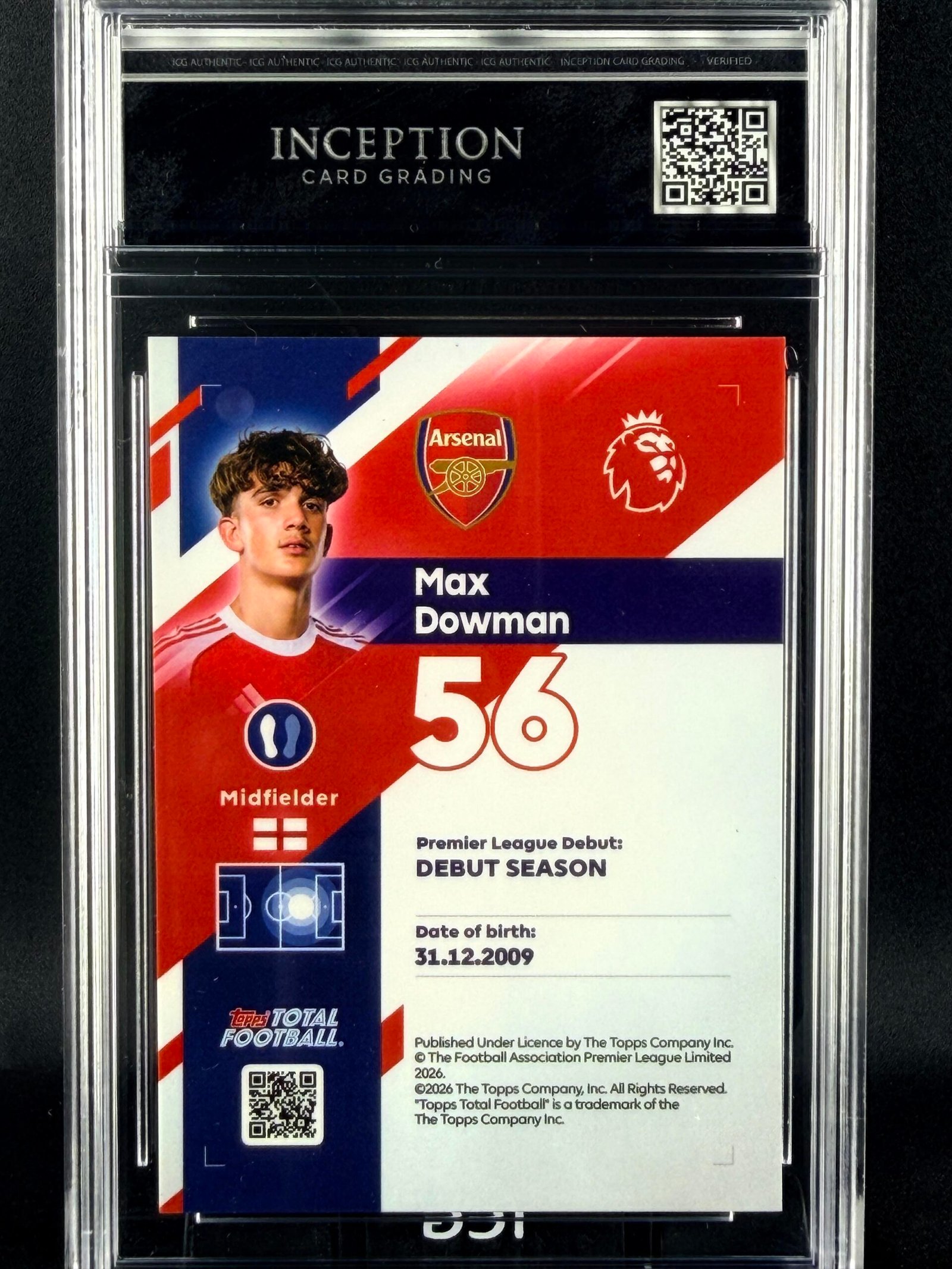 Otra vista de Cromo Max Dowman Topps TTF Limited Edition /99 GEM MINT 10 · Inception Card Grading · ICG · Sports Cards · TCG