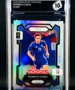 Otra vista de Cromo Federico Chiesa SILVER PRIZM Panini Fifa World Cup Monopoly GEM MINT 10 · Inception Card Grading · ICG · Sports Cards · TCG