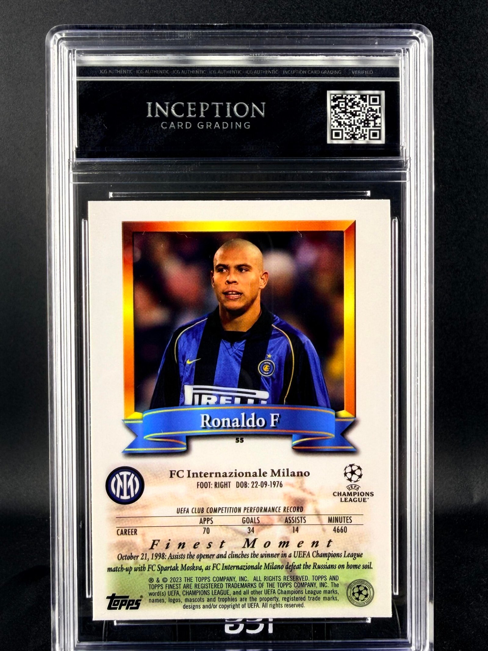 Otra vista de Cromo Ronaldo Nazario Topps GEM MINT 10 · Inception Card Grading · ICG · Sports Cards · TCG