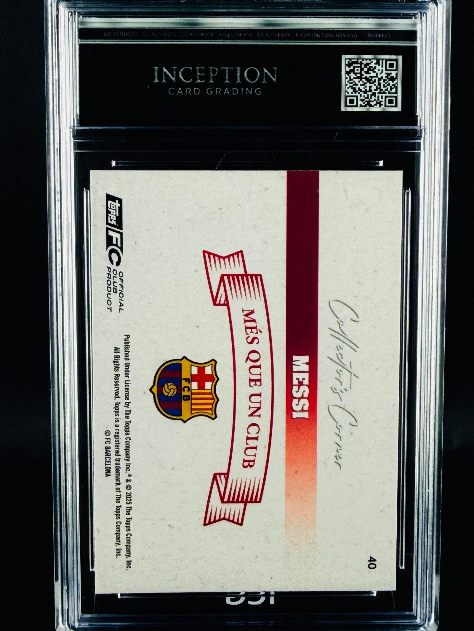 Otra vista de Cromo Lionel Messi TOPPS FCB Team Set GEM MINT 10 · Inception Card Grading · ICG · Sports Cards · TCG