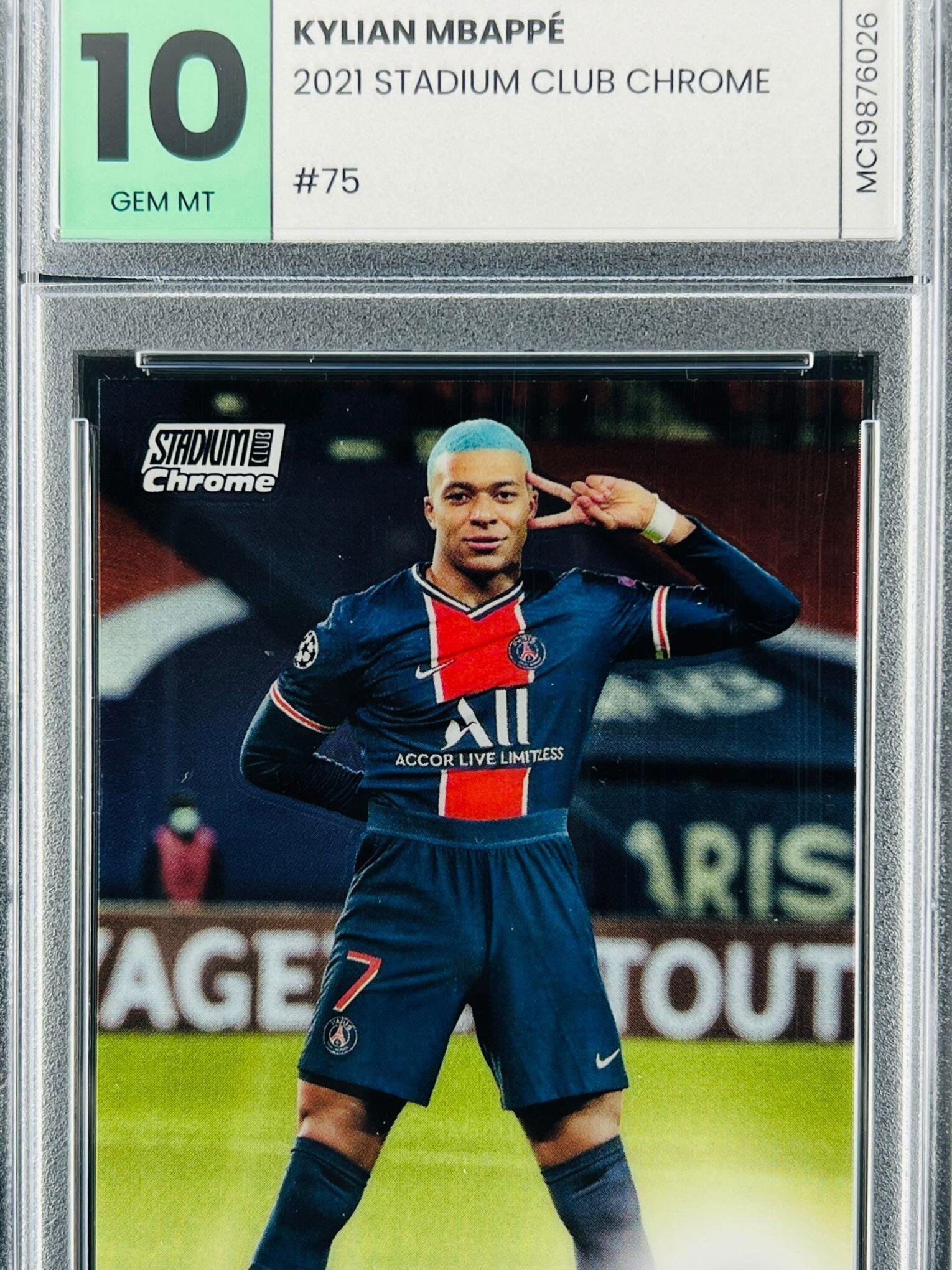 Fotografía de Cromo de fútbol Kylian Mbappé Stadium Chrome Champions #75 2020 GM 10