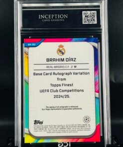 Otra vista de Cromo de fútbol Brahim Diaz Autograph · (Error numeración topps) Topps Finest · GM MINT 10 · Inception Card Grading · ICG · Sports Cards · TCG