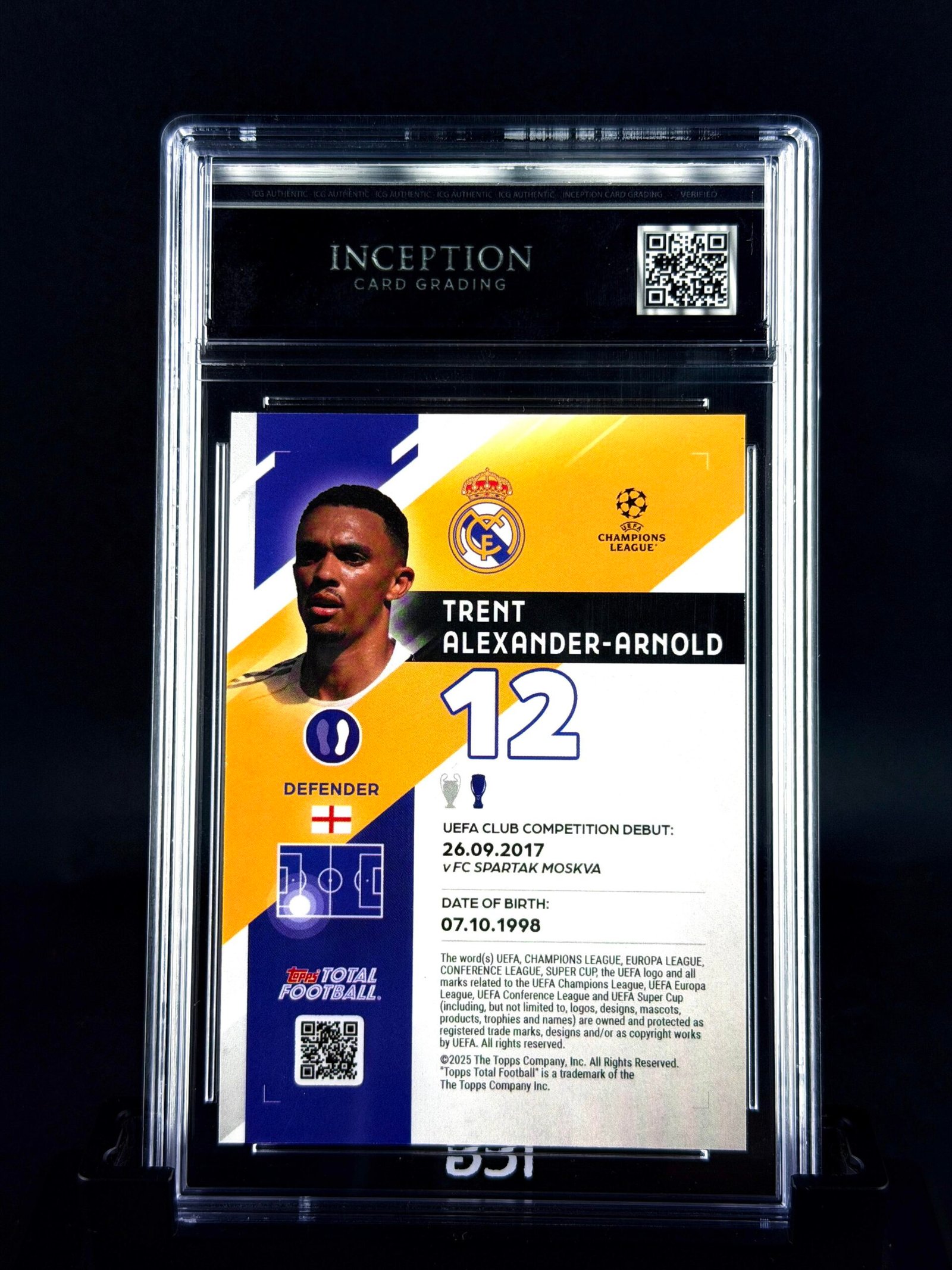 Otra vista de Cromo Trent Alexander Arnold /25 Topps TTF GEM MINT 10 · Inception Card Grading · ICG · Sports Cards · TCG