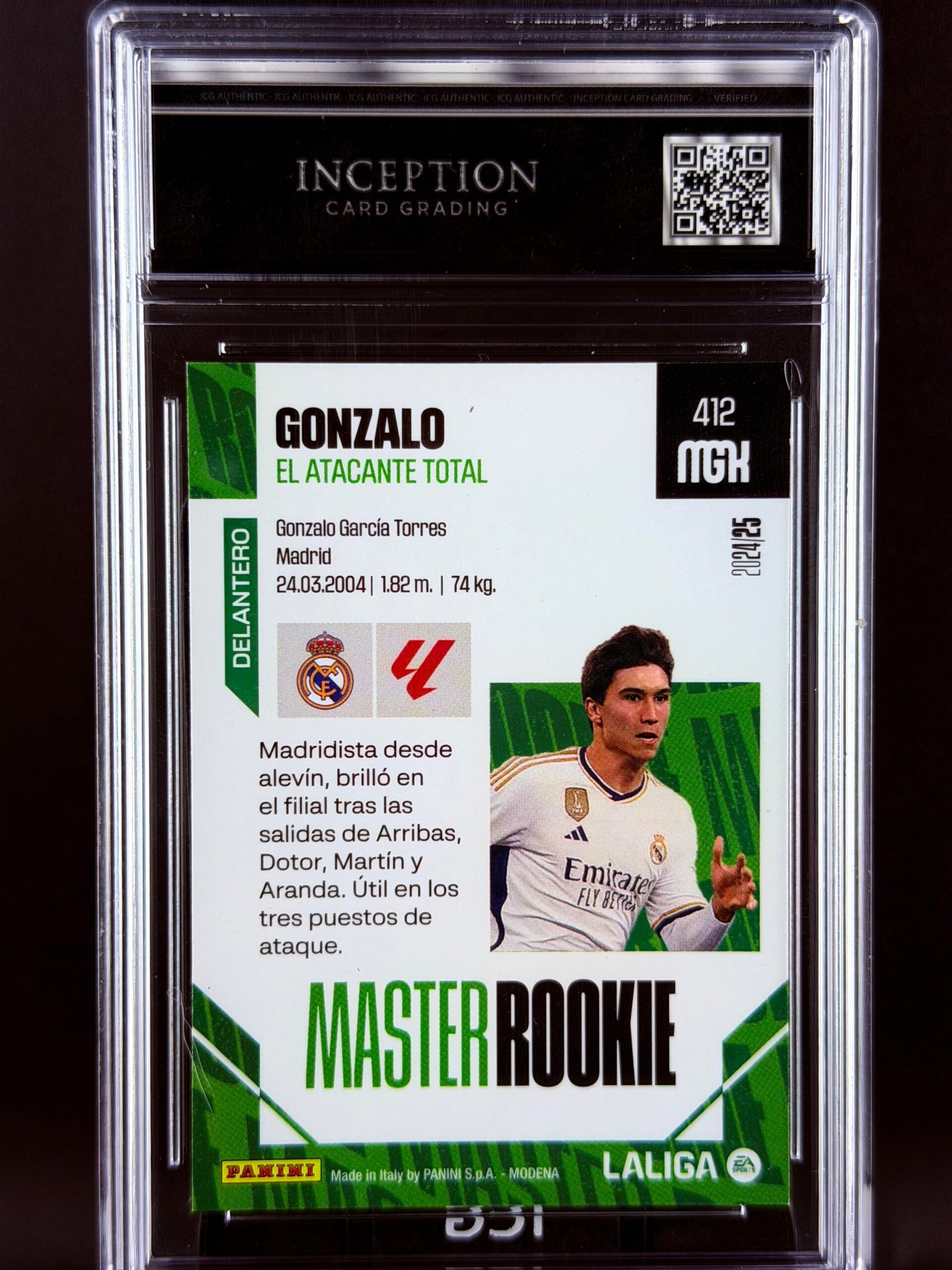 Otra vista de Cromo Gonzalo García Master Rookie Panini Megacracks GEM MINT 10 · Inception Card Grading · ICG · Sports Cards · TCG