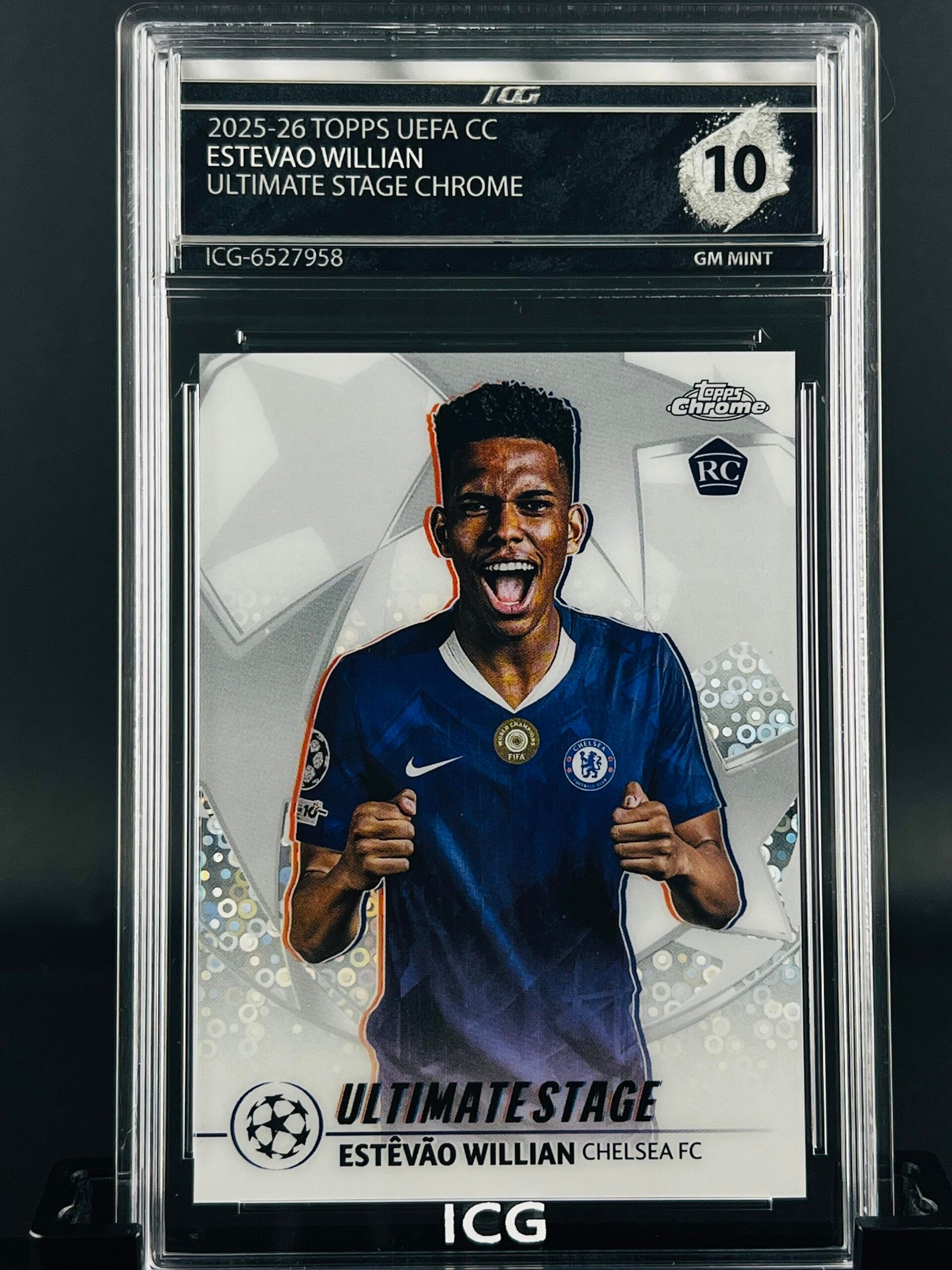 Otra vista de Cromo Estevao Willian Topps Chrome · GEM MINT 10 · Inception Card Grading · ICG · Sports Cards · TCG