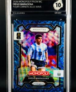 Fotografía de Cromo Diego Maradona Four Corners Blue Wave PRIZM Panini Fifa World Cup Monopoly GEM MINT 10 · Inception Card Grading · ICG · Sports Cards · TCG
