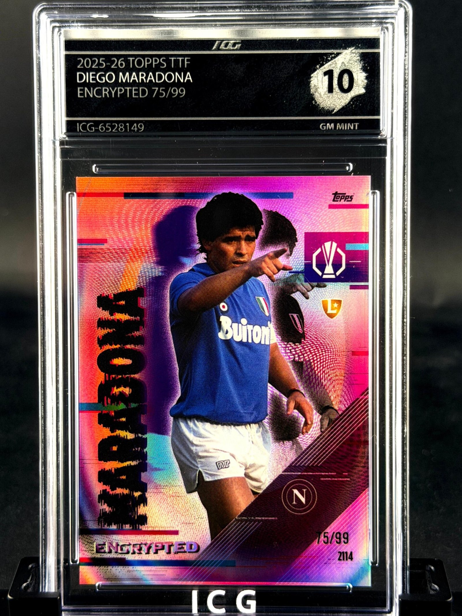 Otra vista de Cromo Diego Maradona 75/99 Topps TTF GEM MINT 10 · Inception Card Grading · ICG · Sports Cards · TCG