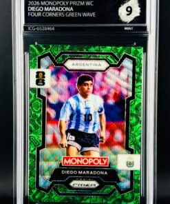 Otra vista de Cromo Diego Maradona Four Corners Green Wave PRIZM Panini Fifa World Cup Monopoly MINT 9 · Inception Card Grading · ICG · Sports Cards · TCG