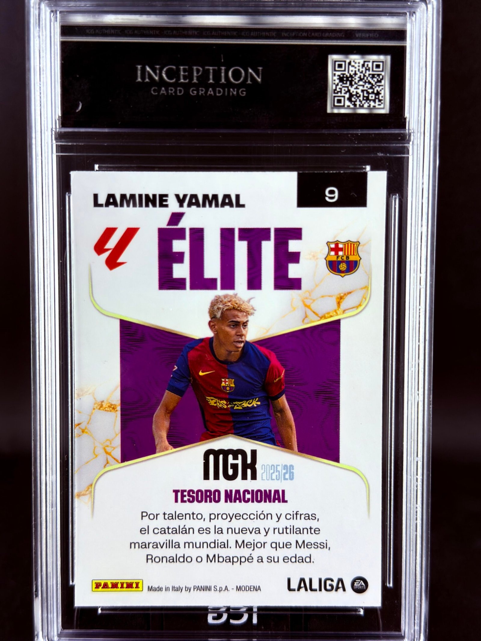 Otra vista de Cromo Lamine Yamal Panini Megacracks GEM MINT 9,5 · Inception Card Grading · ICG · Sports Cards · TCG
