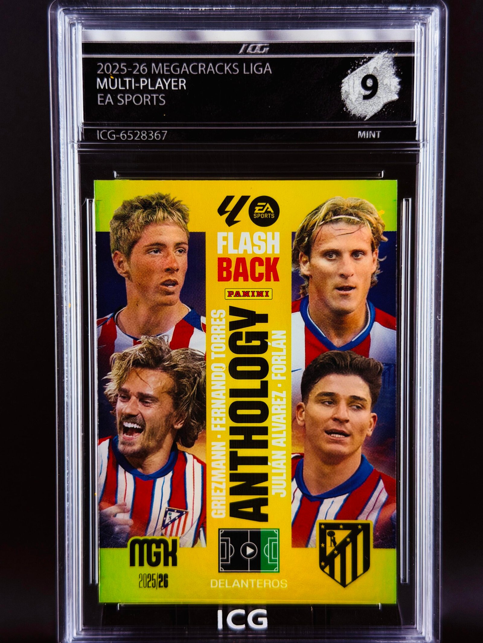 Fotografía de Cromo Fernando Torres, Griezmann, Julian Alvarez y Forlán Panini Megacracks MINT 9 · Inception Card Grading · ICG · Sports Cards · TCG