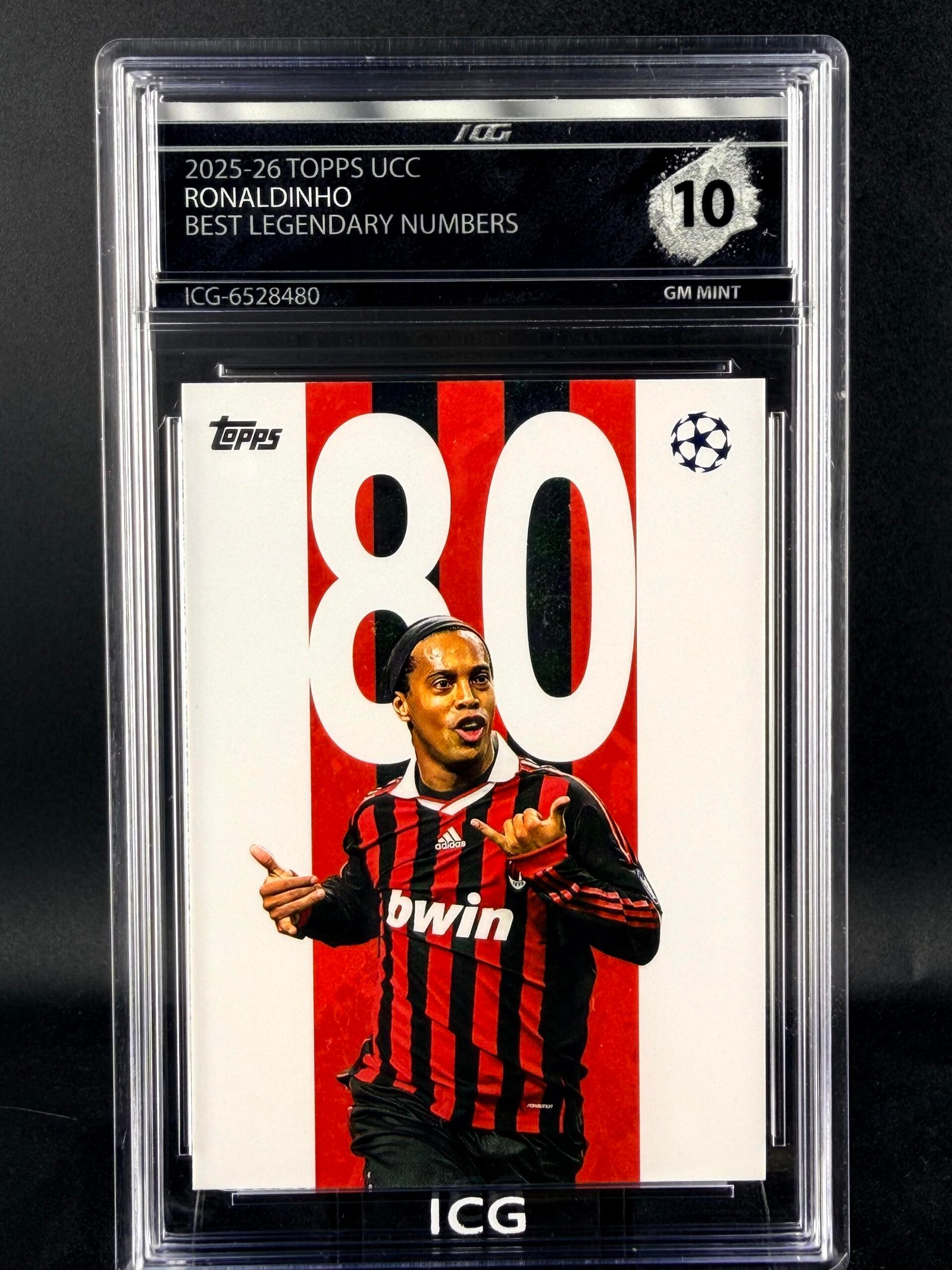 Otra vista de Cromo Ronaldinho Best Legendary Numbers Topps GEM MINT 10 · Inception Card Grading · ICG · Sports Cards · TCG