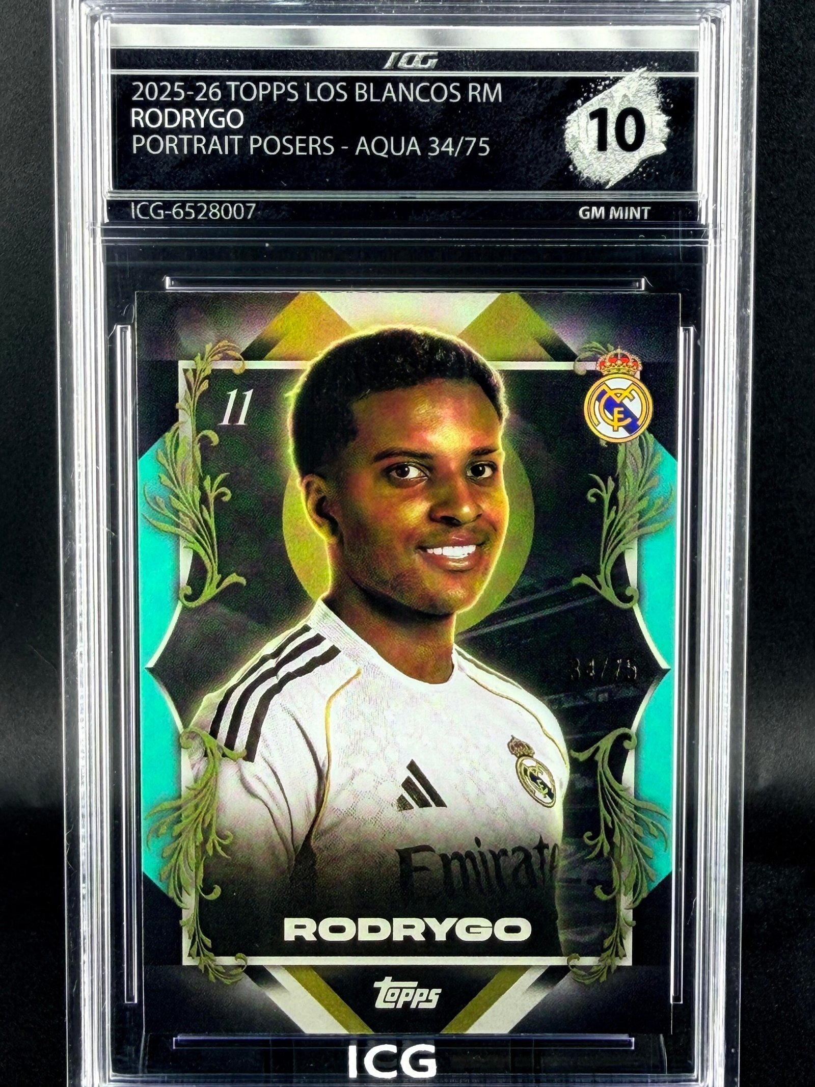 Otra vista de Cromo Rodrygo Topps Portrait Posers /75 GEM MINT 10 · Inception Card Grading · ICG · Sports Cards · TCG