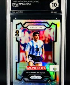 Fotografía de Cromo Diego Maradona SILVER PRIZM Panini Fifa World Cup Monopoly GEM MINT 10 · Inception Card Grading · ICG · Sports Cards · TCG