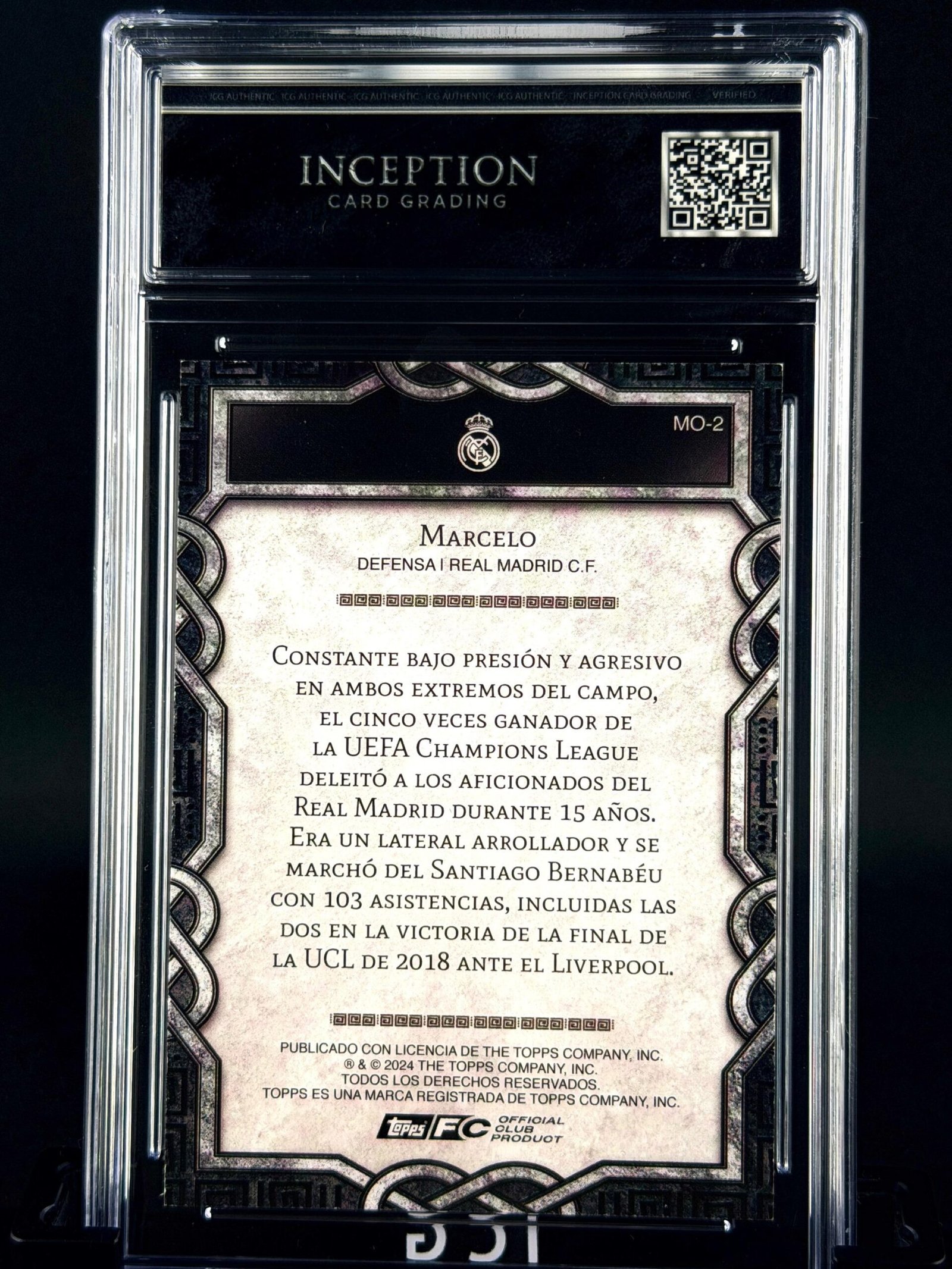Otra vista de Cromo Marcelo Topps Real Madrid Team Set Monolith Near MINT 8 · Inception Card Grading · ICG · Sports Cards · TCG