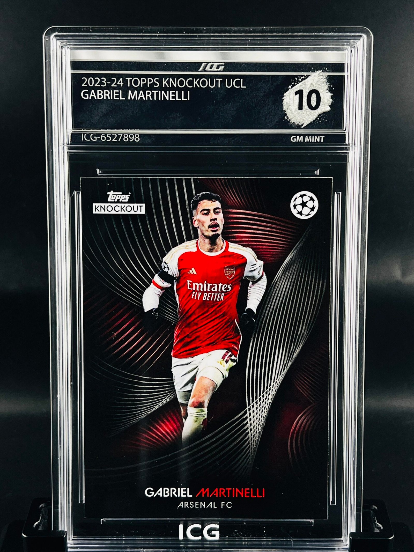 Otra vista de Cromo de fútbol Gabriel Martinelli Topps Knockout · GM MINT 10· Inception Card Grading · ICG · Sports Cards · TCG