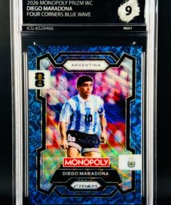 Otra vista de Cromo Diego Maradona Four Corners Blue Wave PRIZM Panini Fifa World Cup Monopoly MINT 9 · Inception Card Grading · ICG · Sports Cards · TCG