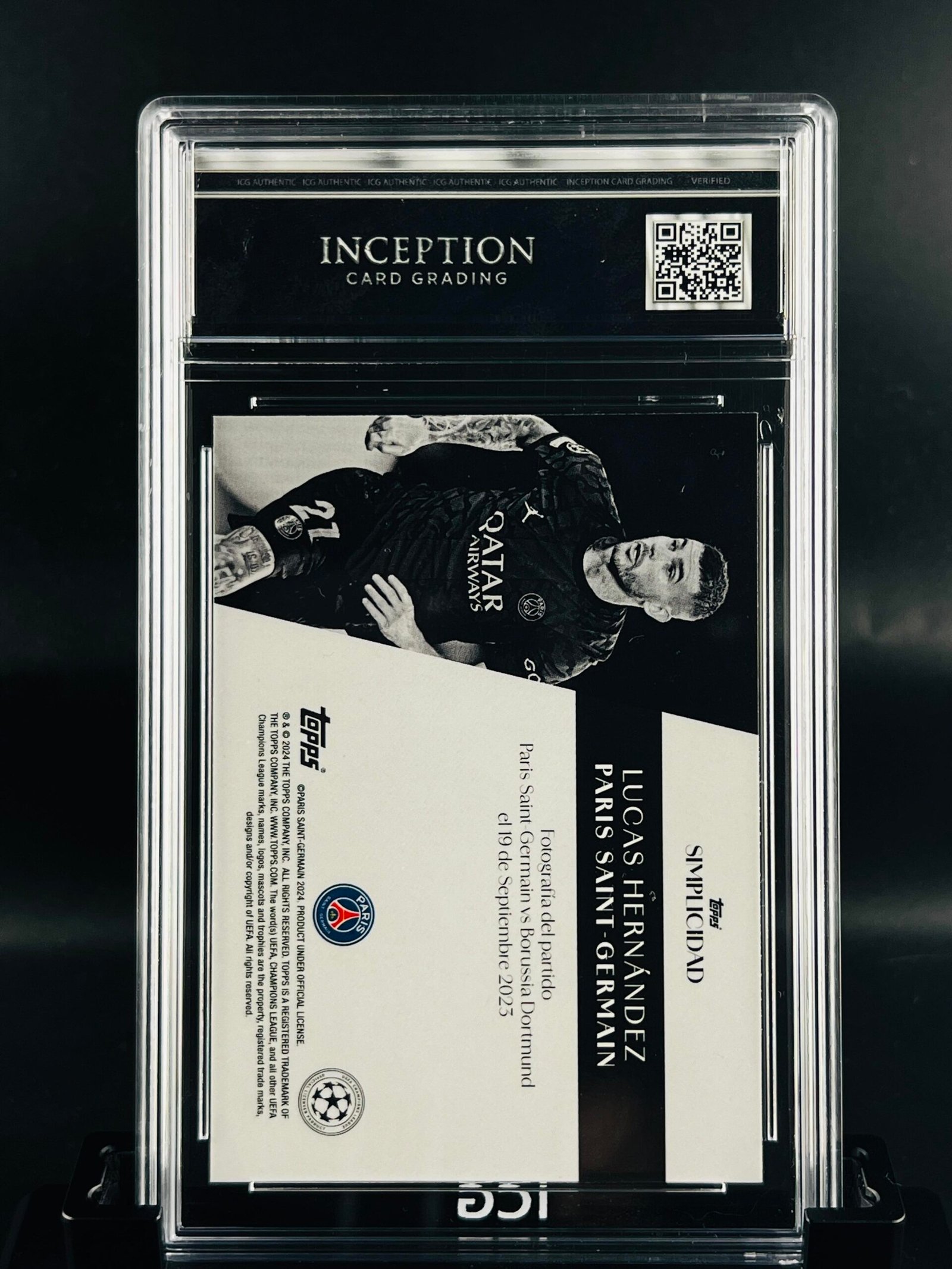 Otra vista de Cromo de fútbol Lucas Hernandez Topps Simplicidad · GM MINT 10· Inception Card Grading · ICG · Sports Cards · TCG