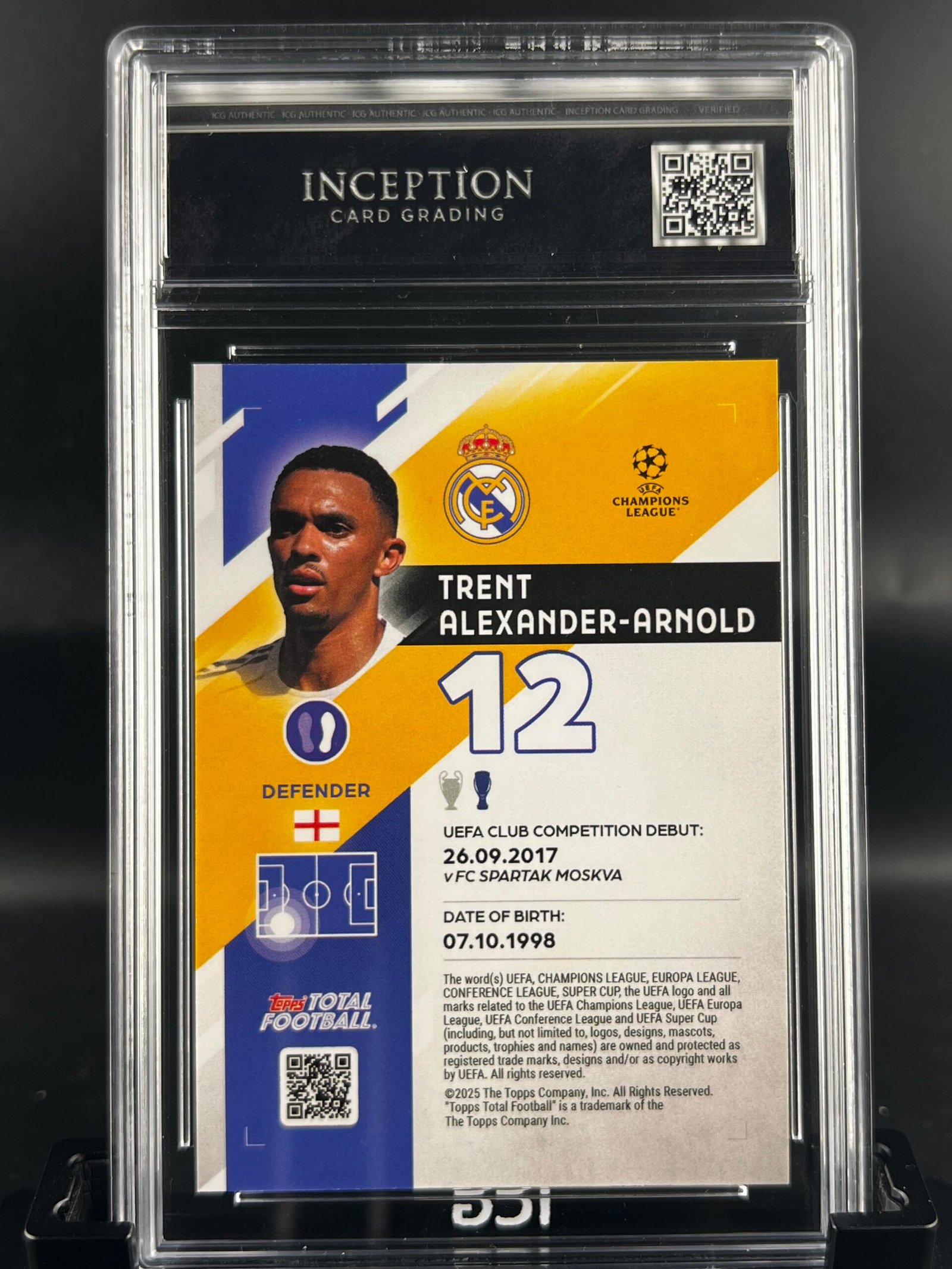 Otra vista de Cromo de fútbol Trent Alexander Arnold /25 TOPPS TTF · GM MINT 10· Inception Card Grading · ICG · Sports Cards · TCG