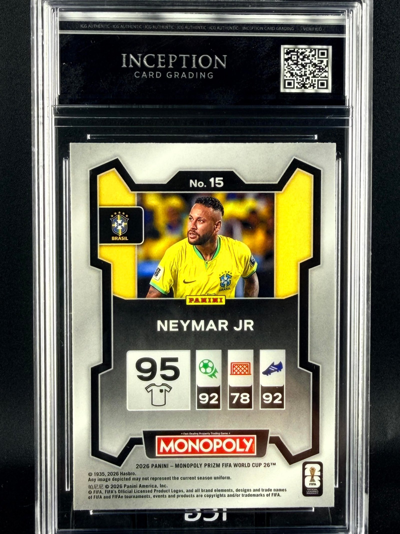 Otra vista de Cromo Neymar JR Panini Monopoly MINT 9 · Inception Card Grading · ICG · Sports Cards · TCG