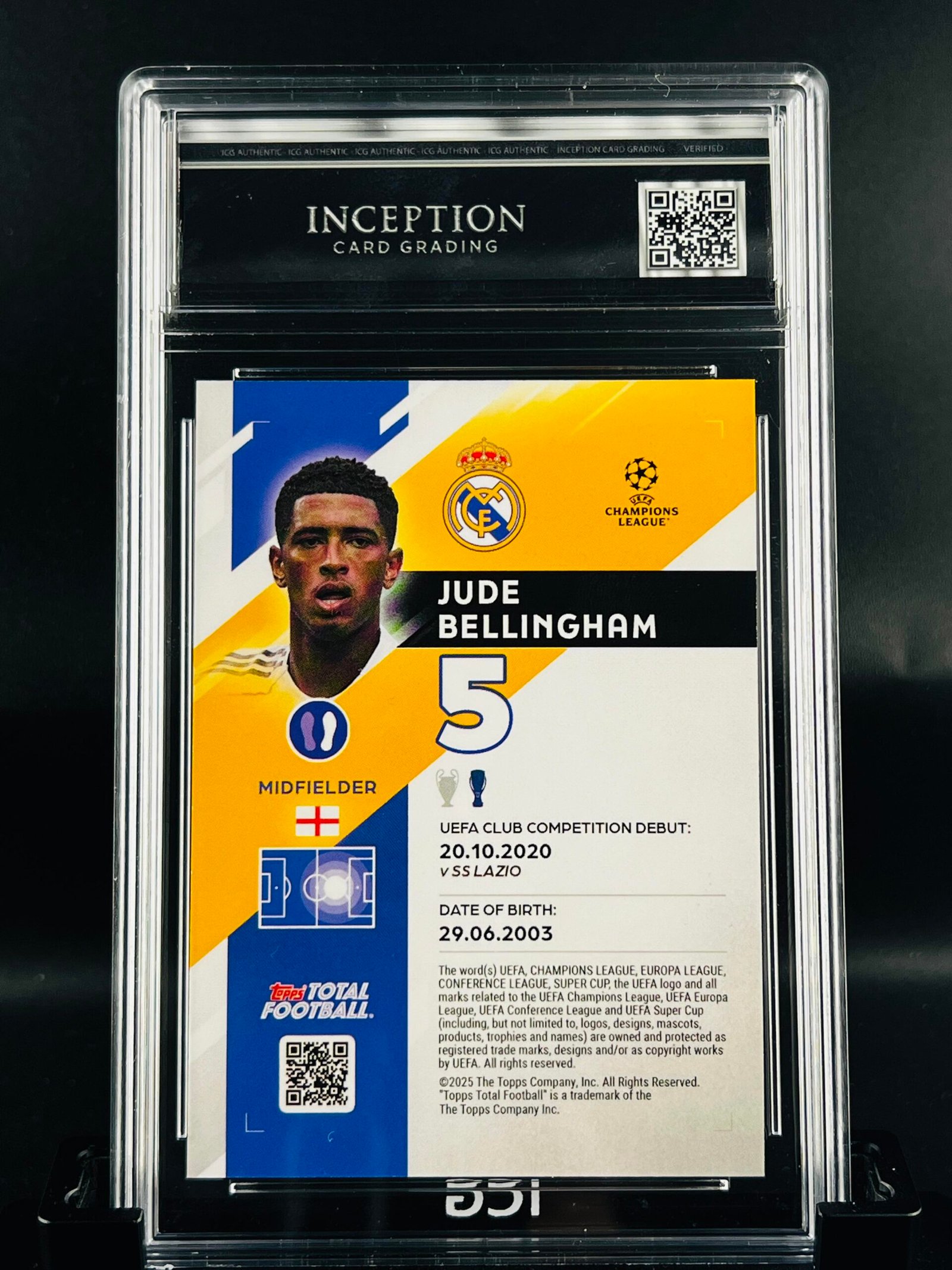 Otra vista de Cromo de fútbol Jude Bellingham Topps TTF /25 · GM MINT 10· Inception Card Grading · ICG · Sports Cards · TCG