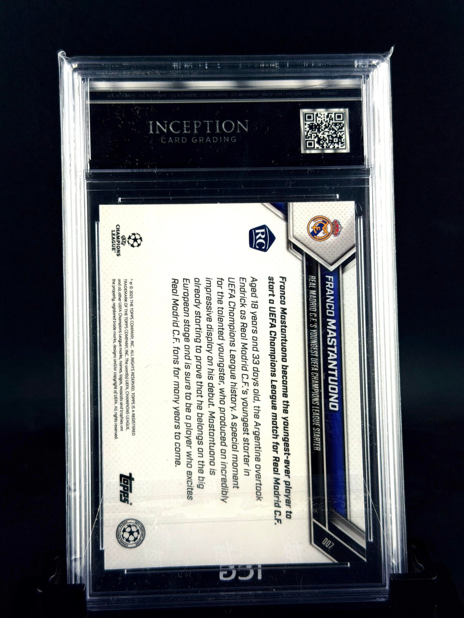 Otra vista de Cromo Mastantuono Topps Now GEM MINT 10 · Inception Card Grading · ICG · Sports Cards · TCG