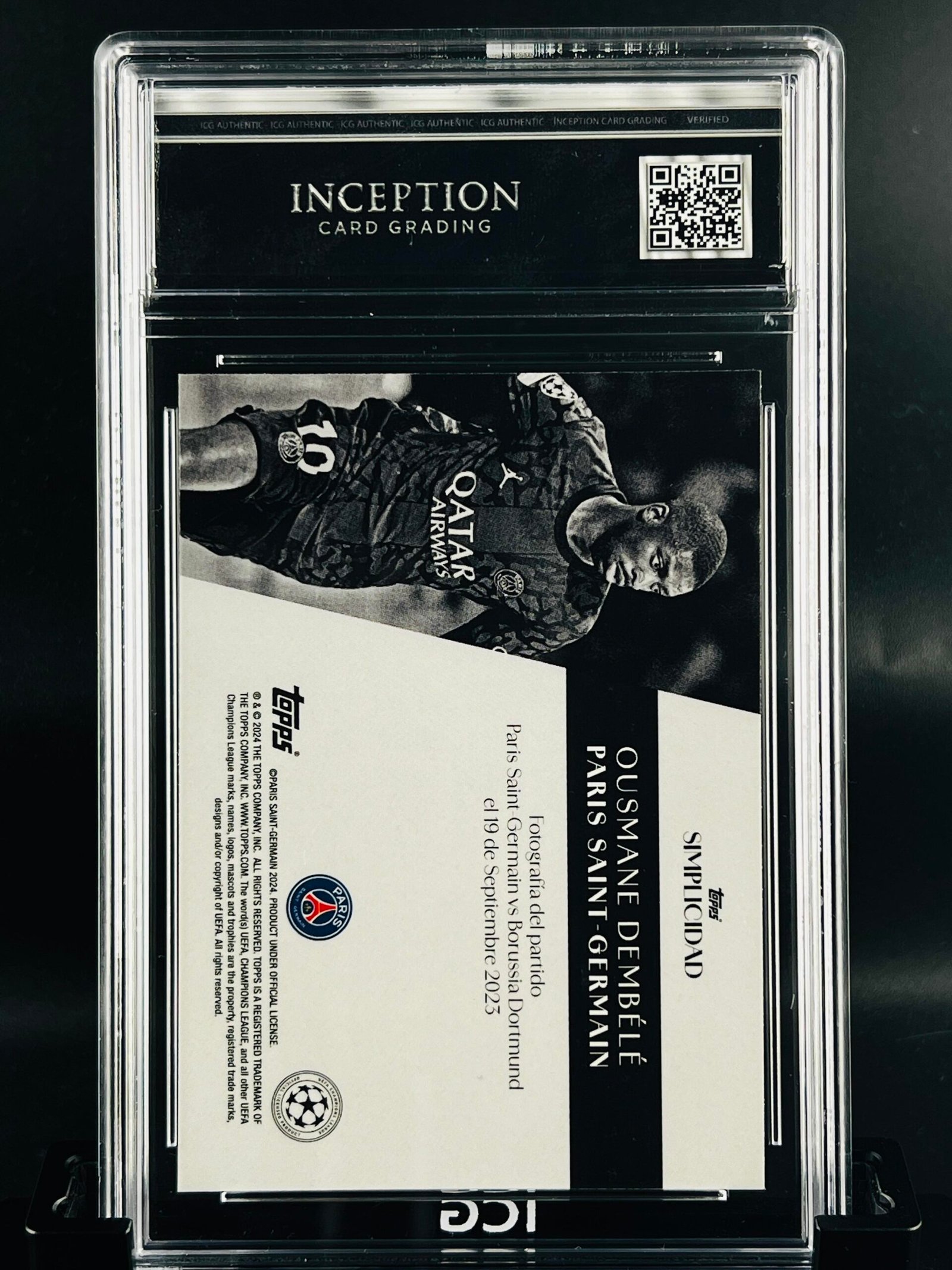 Otra vista de Cromo de fútbol Ousmane Dembele Topps Simplicidad · MINT 9 · Inception Card Grading · ICG · Sports Cards · TCG
