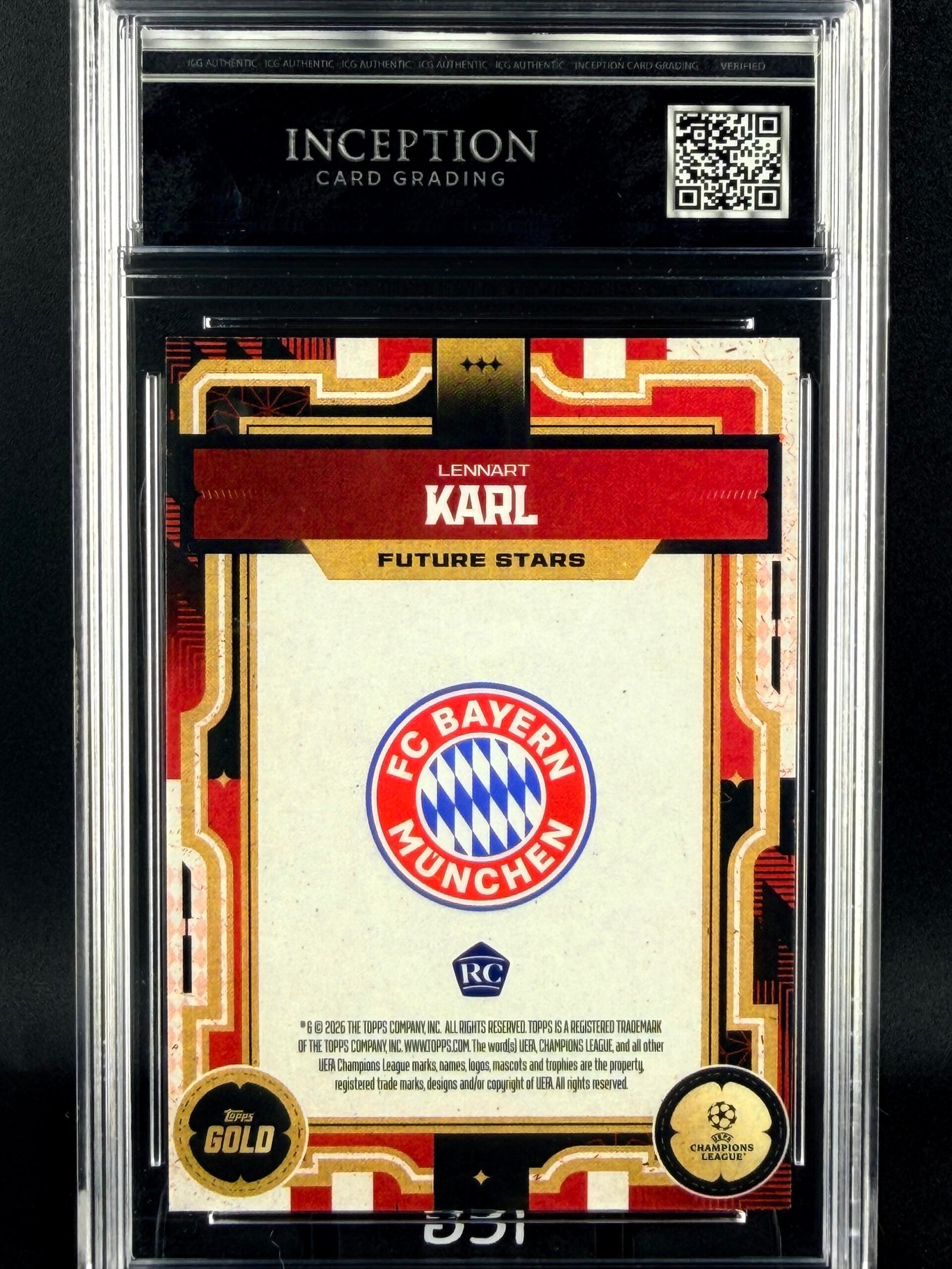 Otra vista de Cromo Lennart Karl Rookie Topps Future Stars GEM MINT 10 · Inception Card Grading · ICG · Sports Cards · TCG