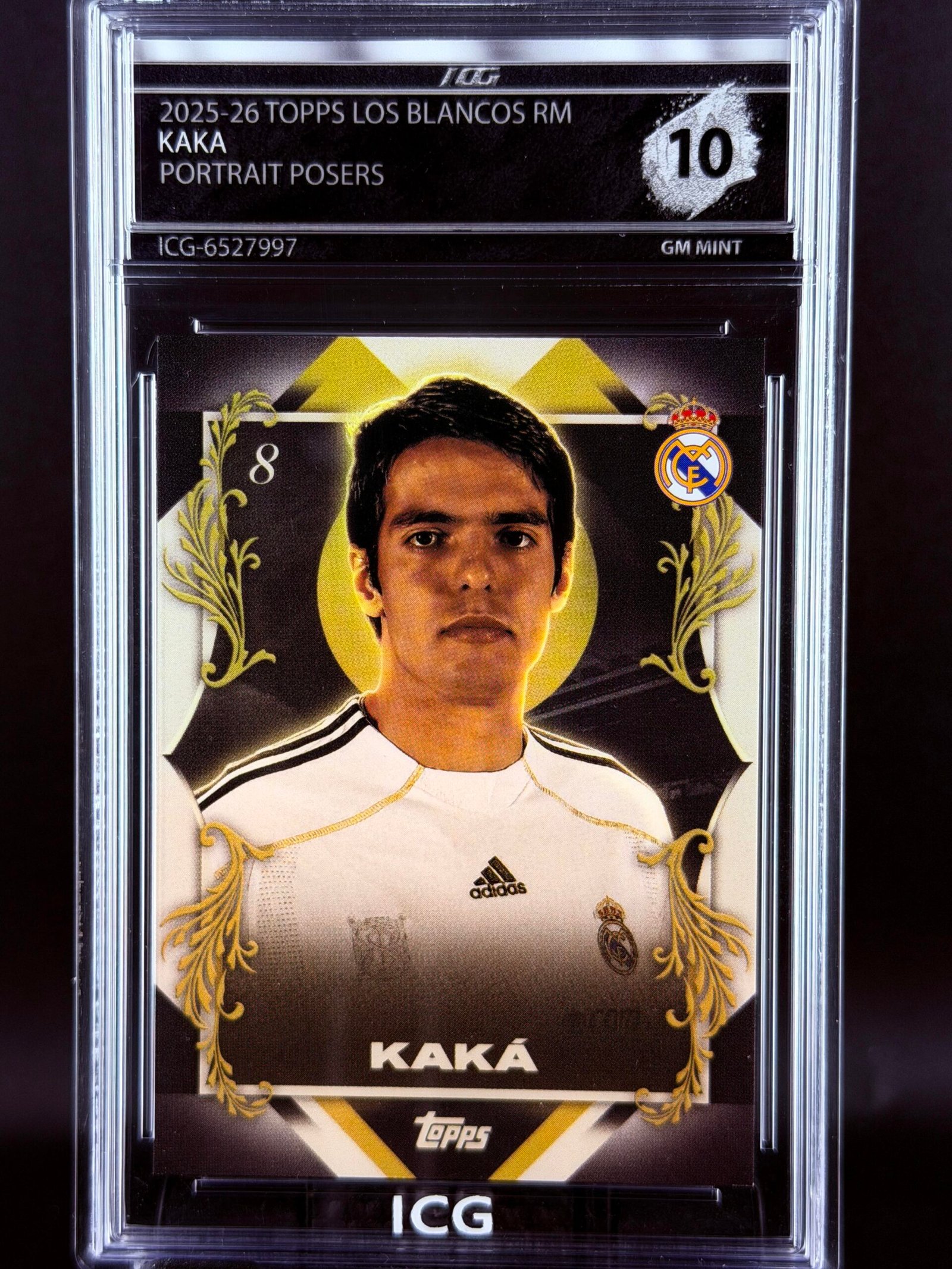 Otra vista de Cromo Kaká Portrait Posers Topps Los Blancos Real Madrid · GEM MINT 10 · Inception Card Grading · ICG · Sports Cards · TCG