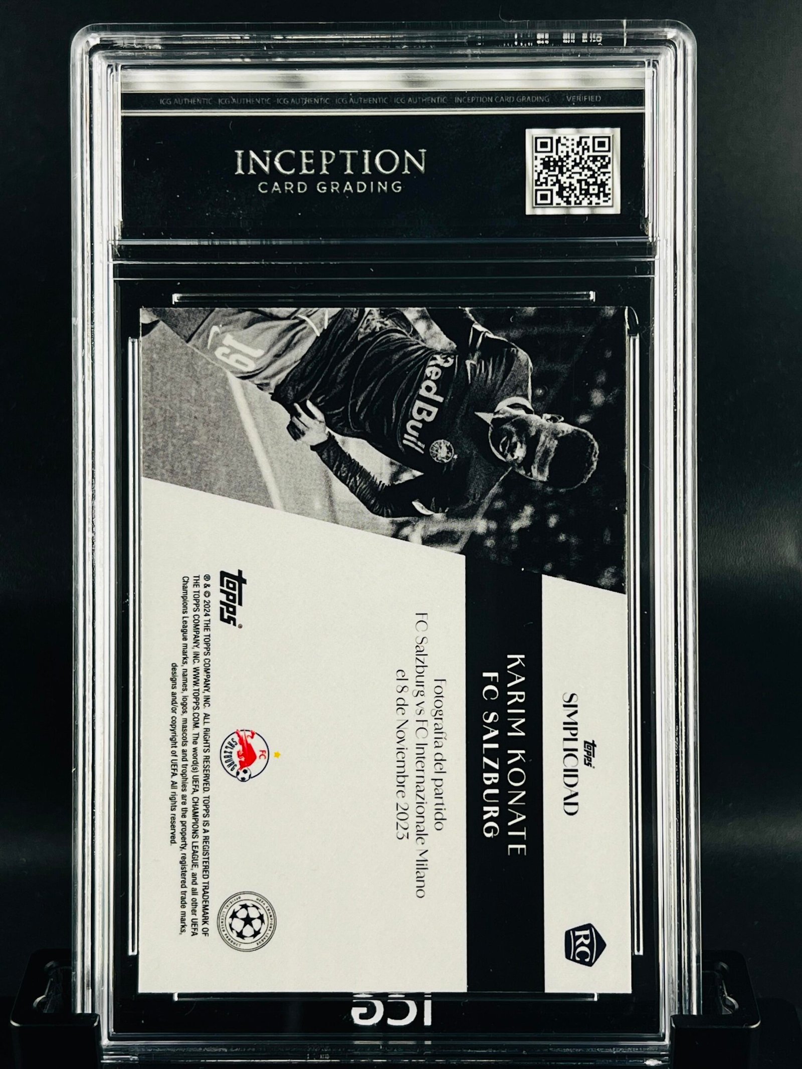 Otra vista de Cromo de Karim Konate Topps Simplicidad · GM MINT 10· Inception Card Grading · ICG · Sports Cards · TCG