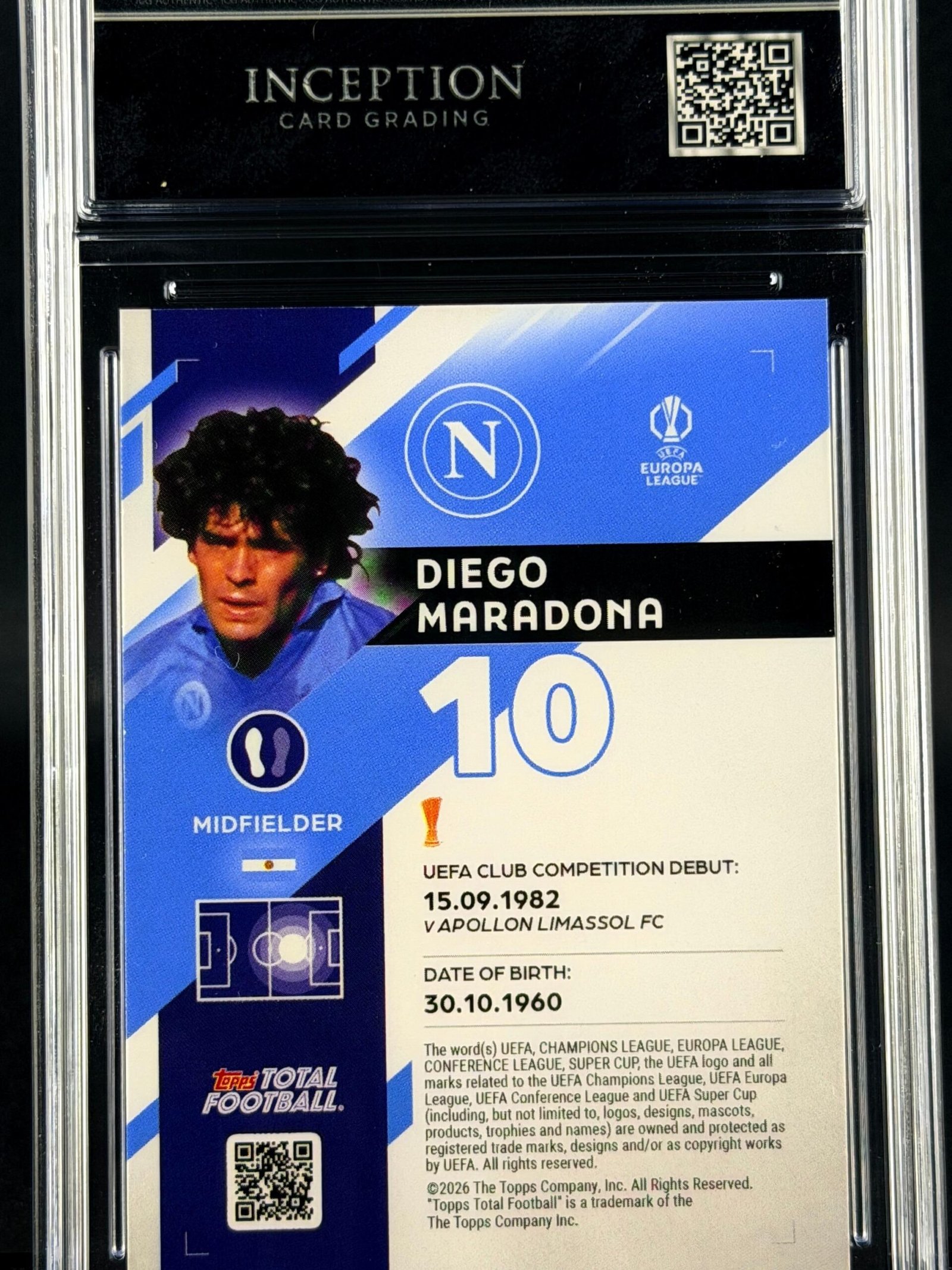 Otra vista de Cromo Diego Maradona 76/99 Topps TTF GEM MINT 10 · Inception Card Grading · ICG · Sports Cards · TCG