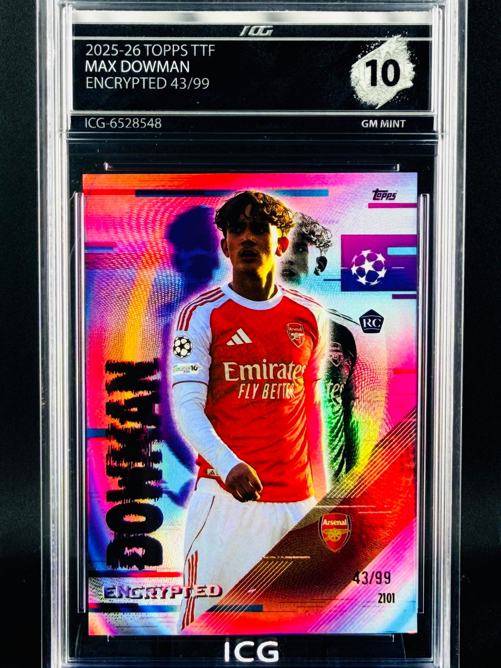 Otra vista de Cromo Max Dowman Topps TTF /99 Encrypted GEM MINT 10 · Inception Card Grading · ICG · Sports Cards · TCG